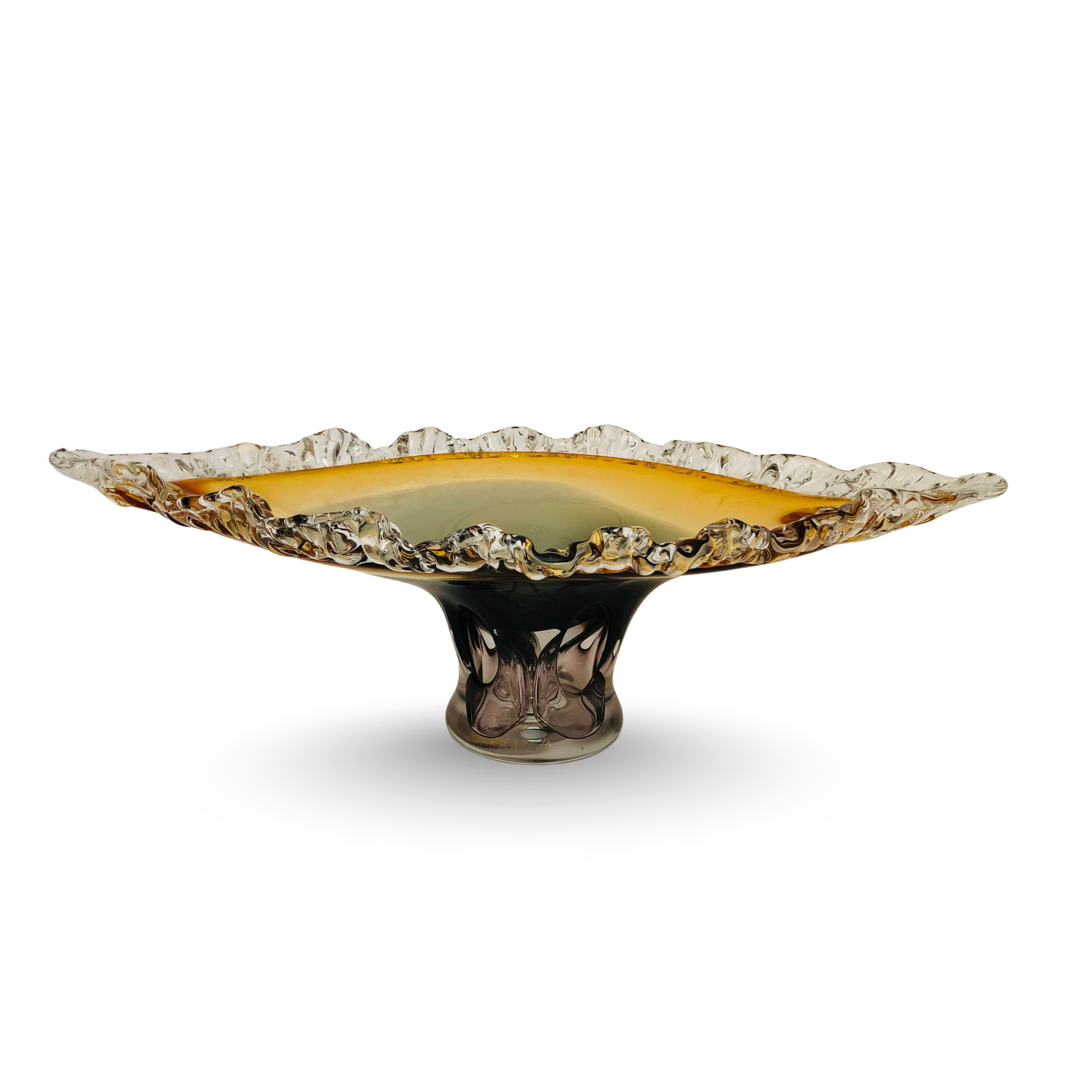 Golden Crest – Luxury Amber & Crystal Glass Centerpiece Bowl