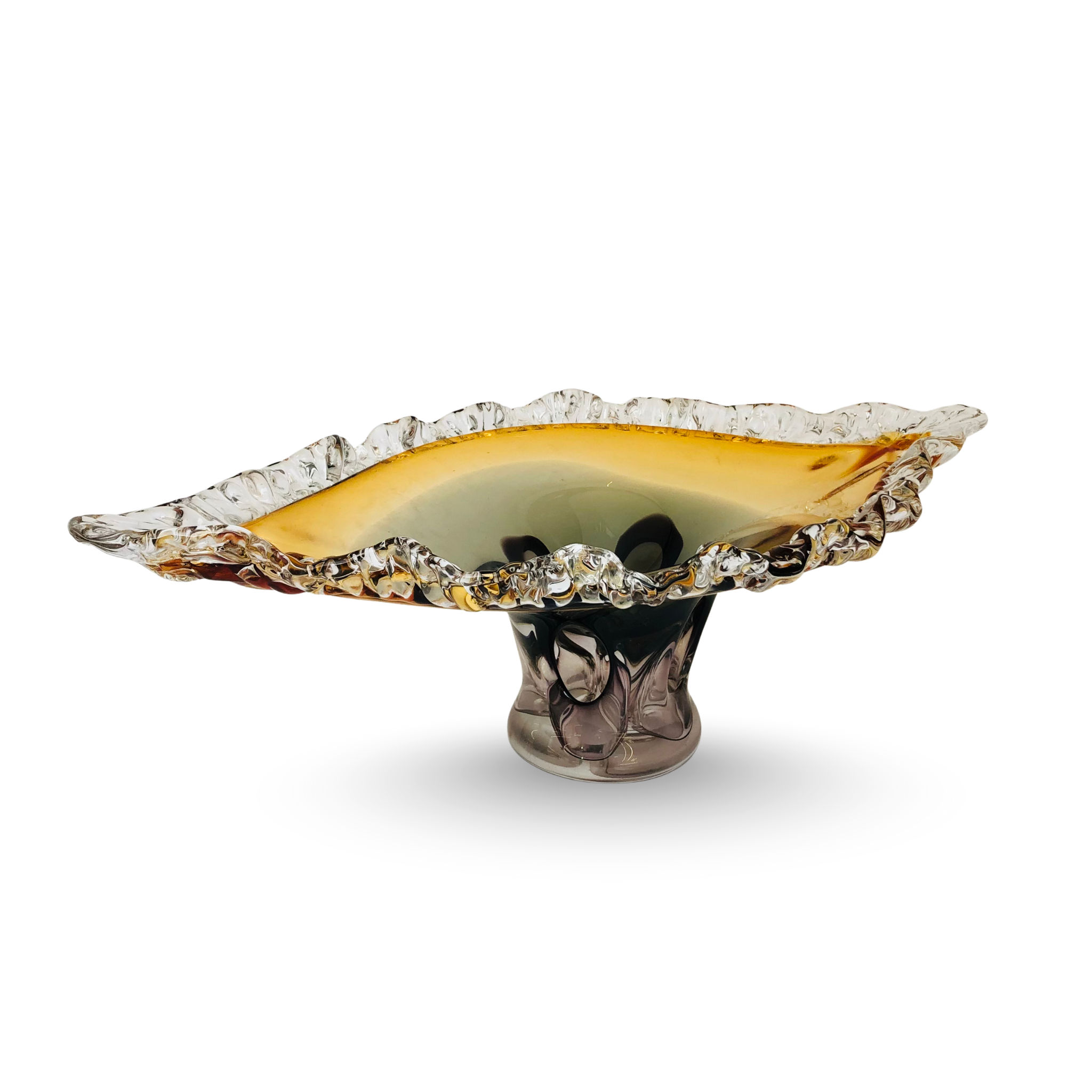 Golden Crest – Luxury Amber & Crystal Glass Centerpiece Bowl