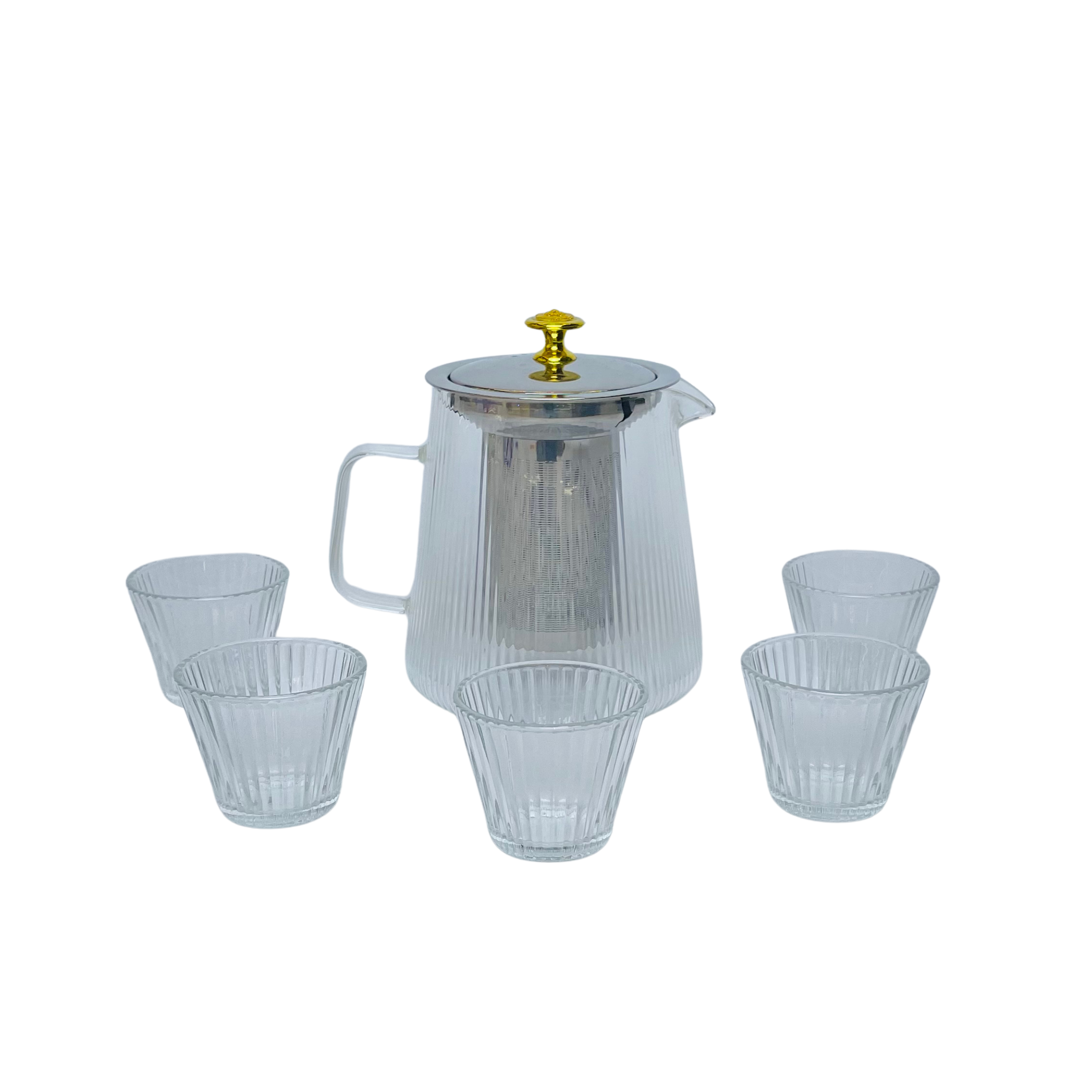 Sip in Style – Elegant Ribbed Glass Jug & 6 Glass Set
