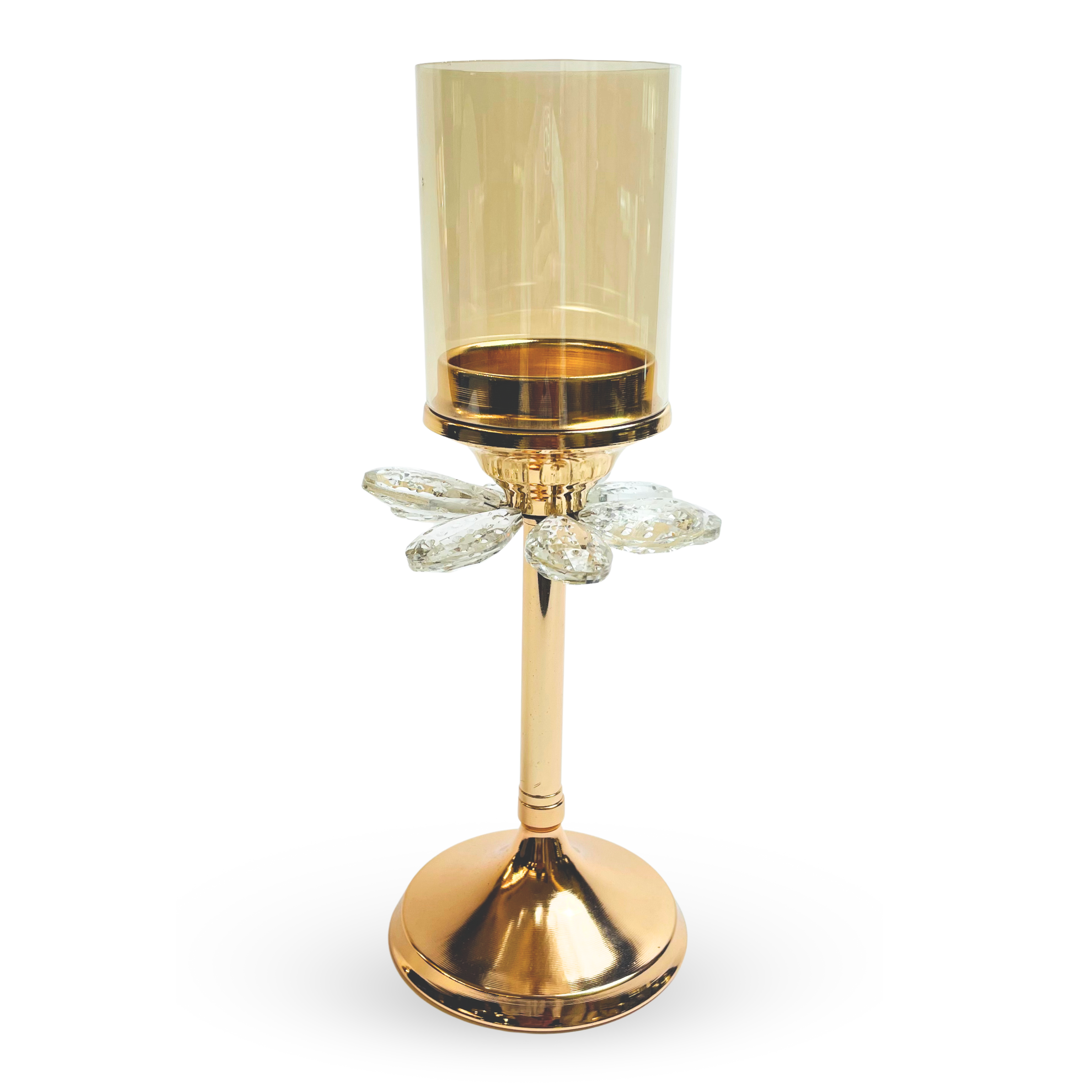 Crystal Petal Candle Holder – Gold & Smokey Glass