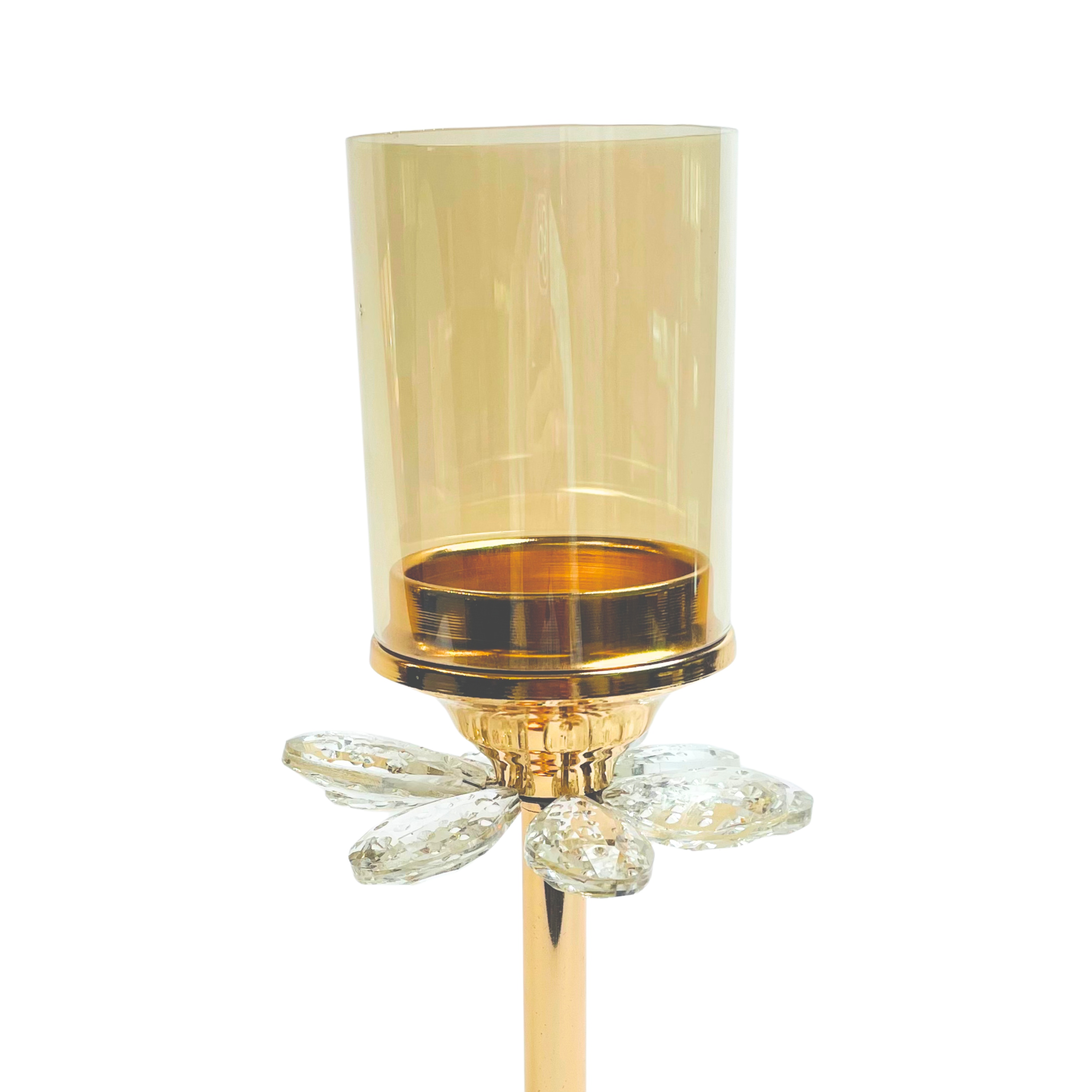 Crystal Petal Candle Holder – Gold & Smokey Glass