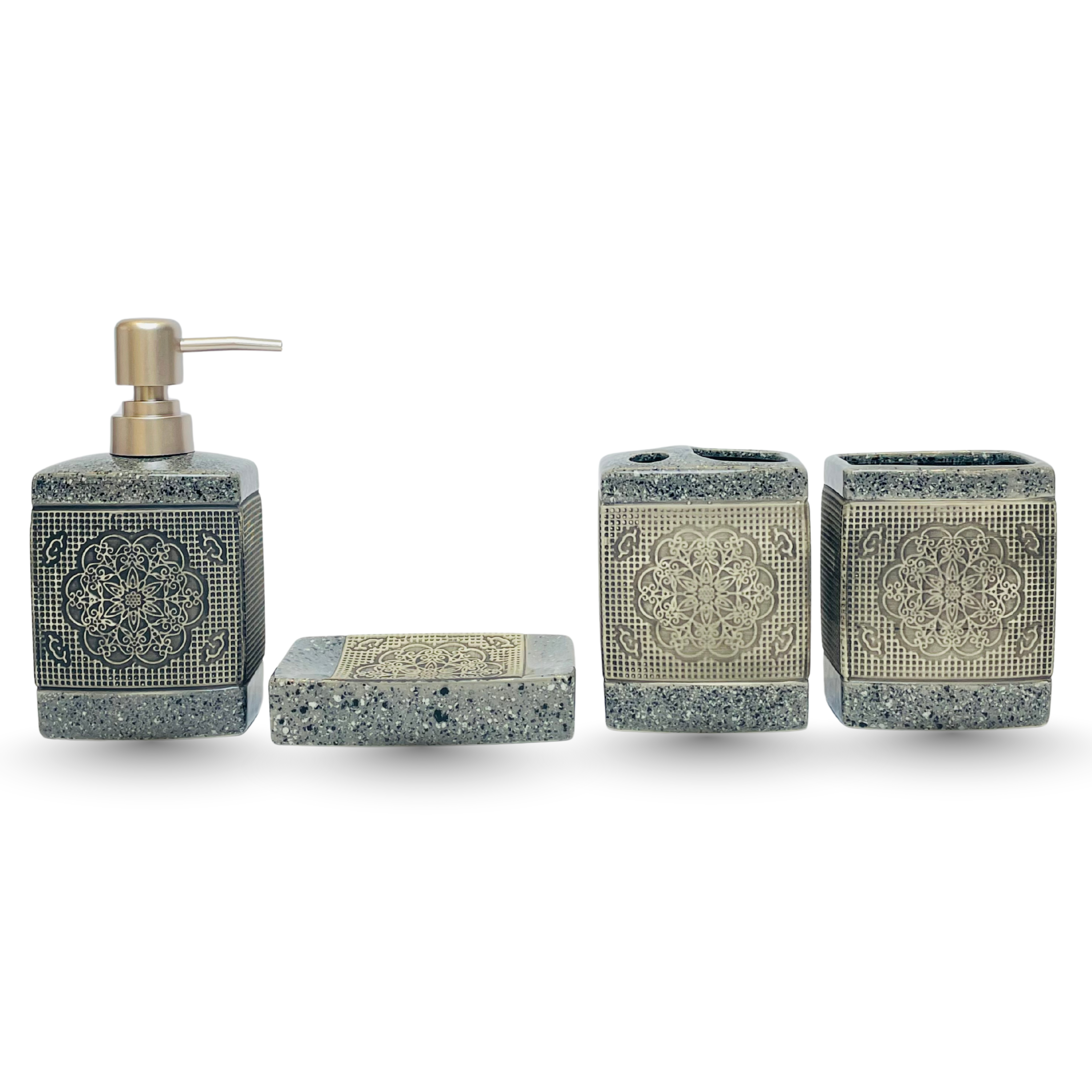 Luxury Mandala Bathroom Accessory Set – 4 Pieces