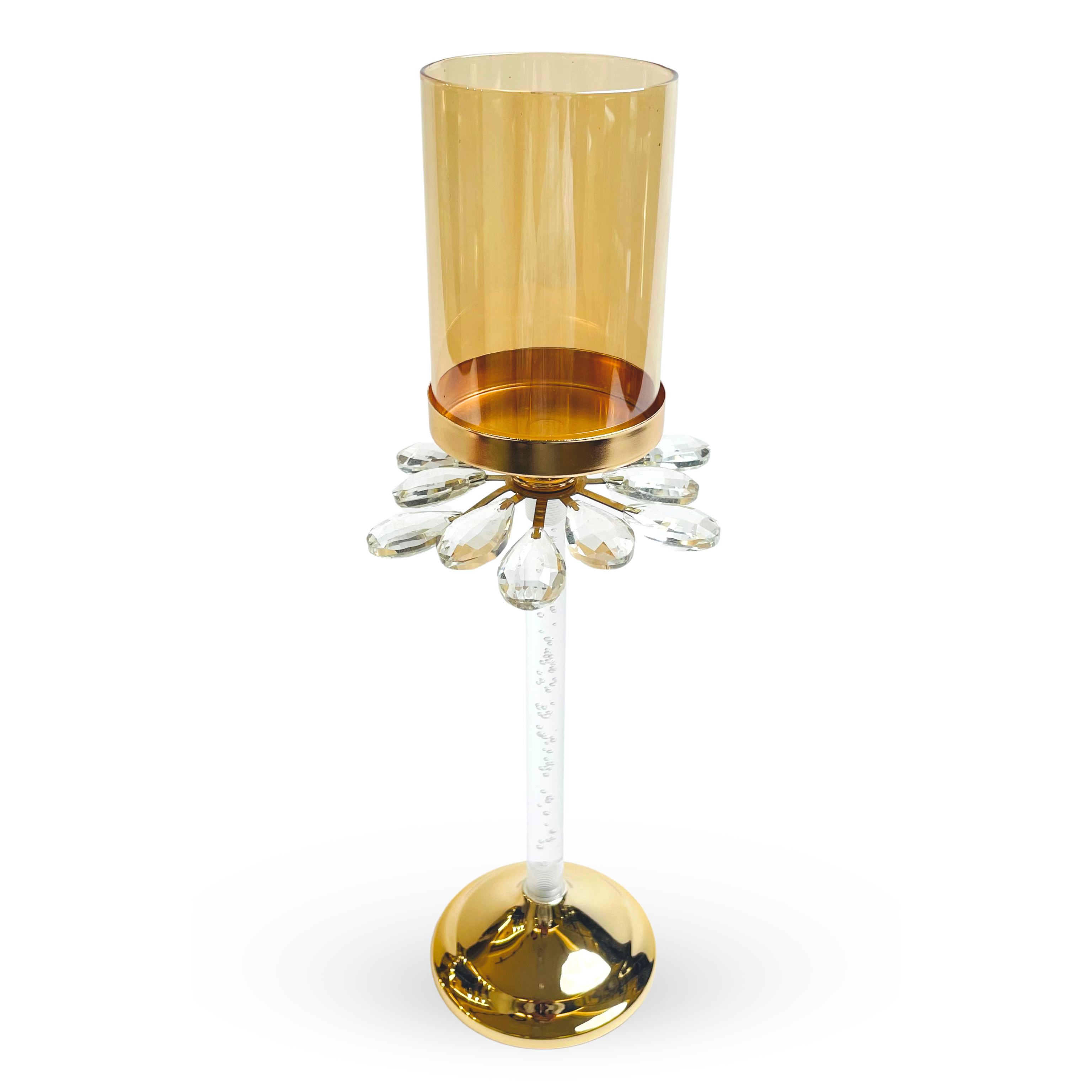 Crystal Bloom Candle Holder Set – Gold & Amber Glass Elegance
