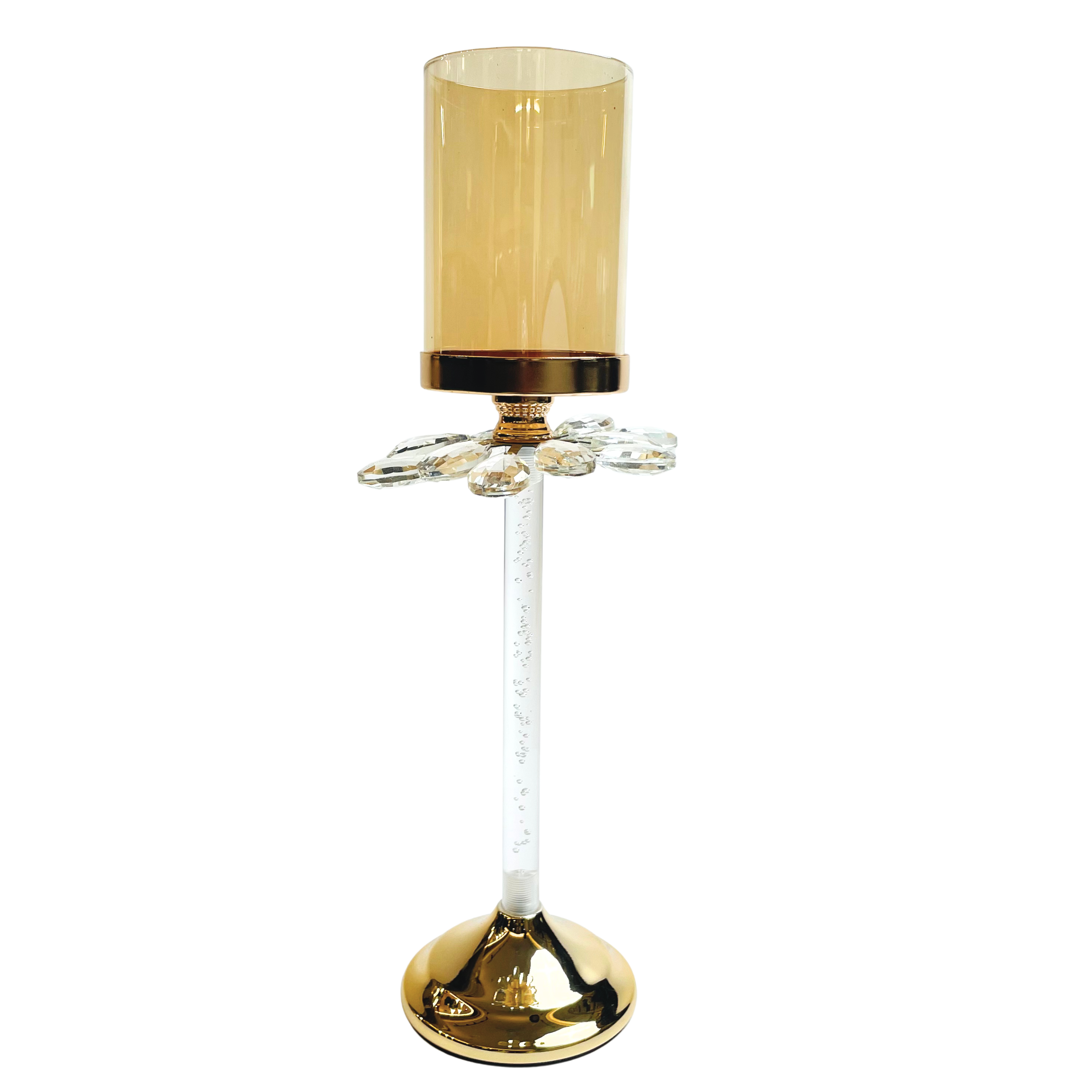 Crystal Bloom Candle Holder Set – Gold & Amber Glass Elegance