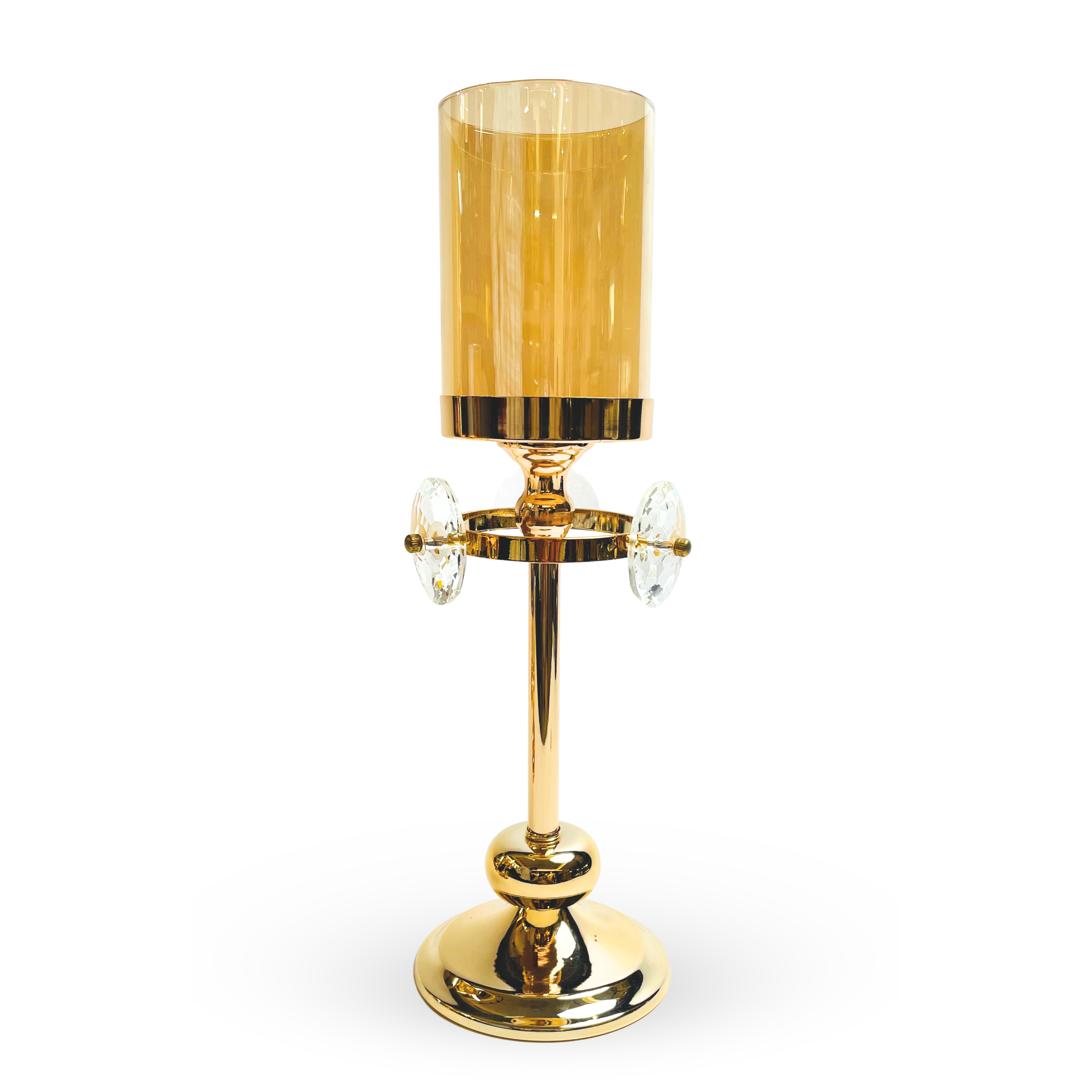 Golden Crystal Candle Holder Set – Amber Glass & Luxe Finish