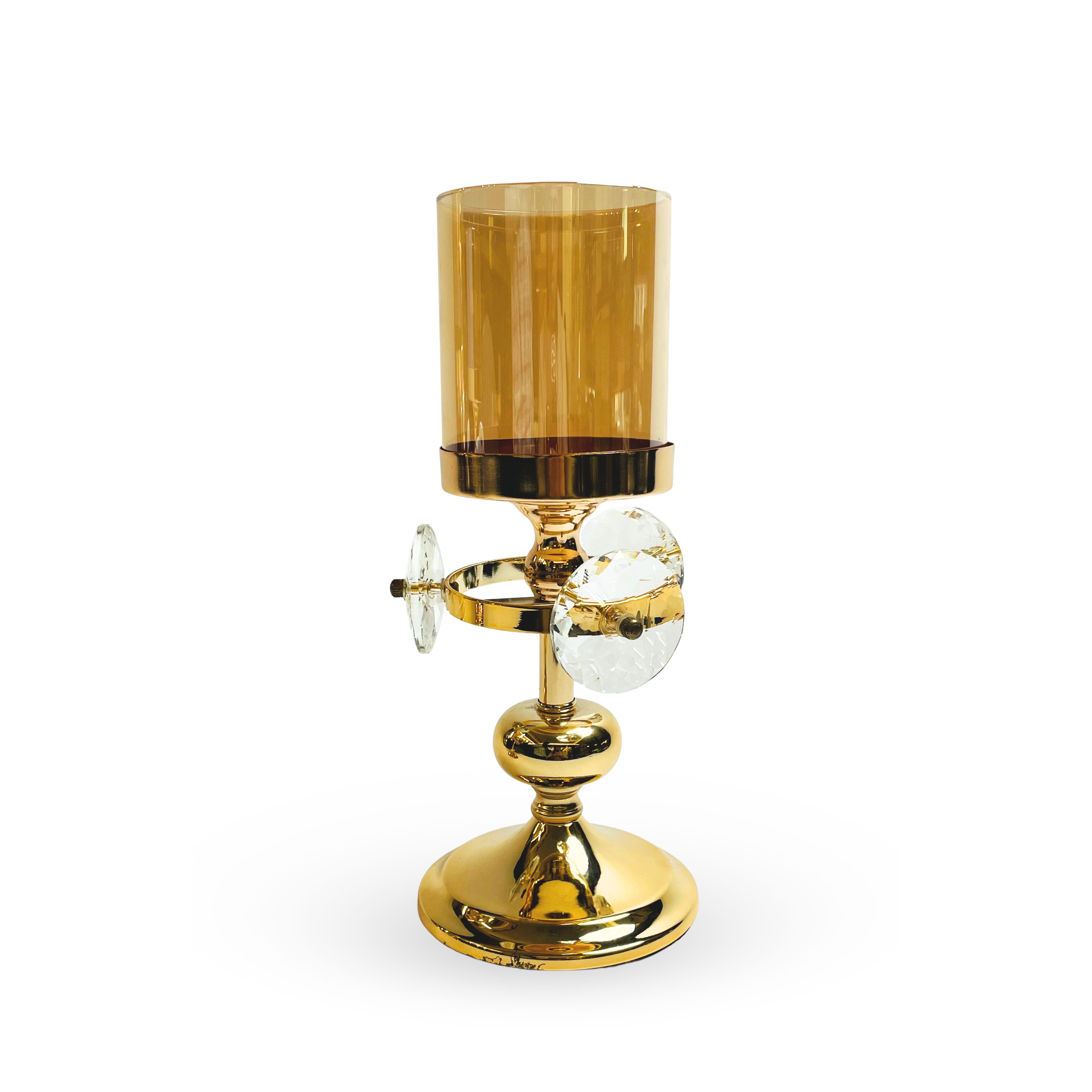 Golden Crystal Candle Holder Set – Amber Glass & Luxe Finish
