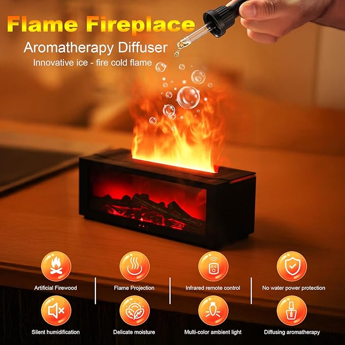 Flame Fireplace Aroma Diffuser – Realistic Fire Effect & Soothing Mist