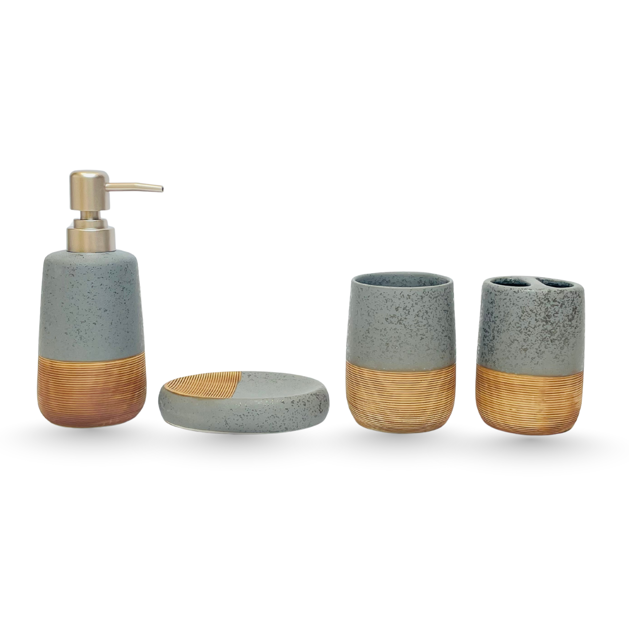 Modern Grey & Gold Bathroom Accessory Set – 4 Pieces