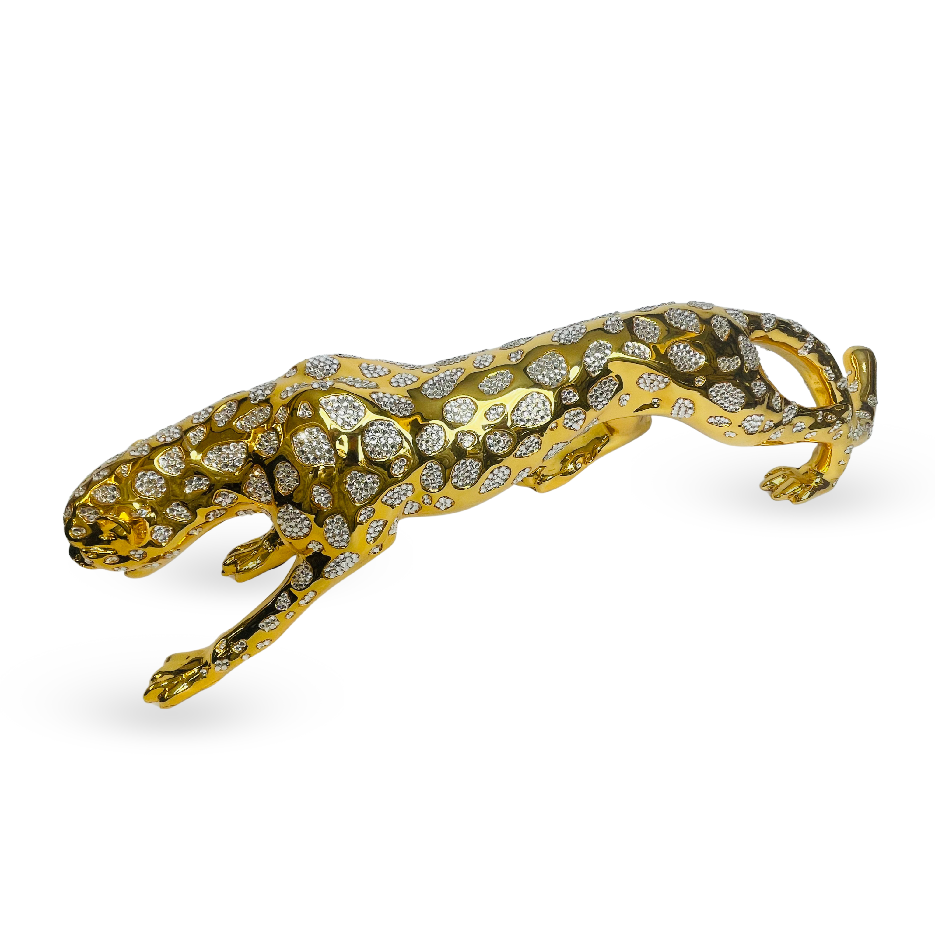 Majestic Golden Panther Figurine – Luxury Crystal-Studded Showpiece