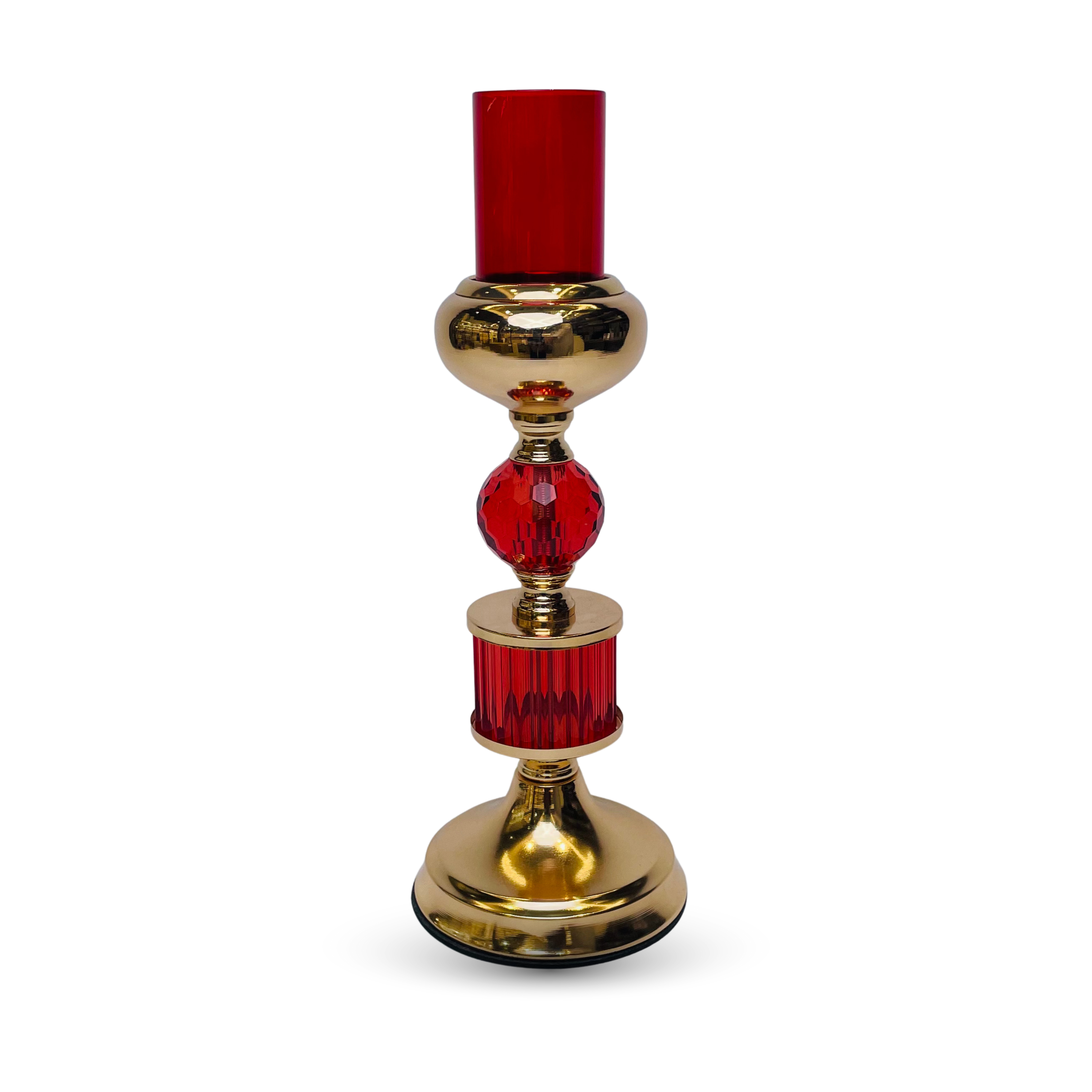 Luxury Red & Gold Crystal Candle Holder – Elegant Decorative Stand