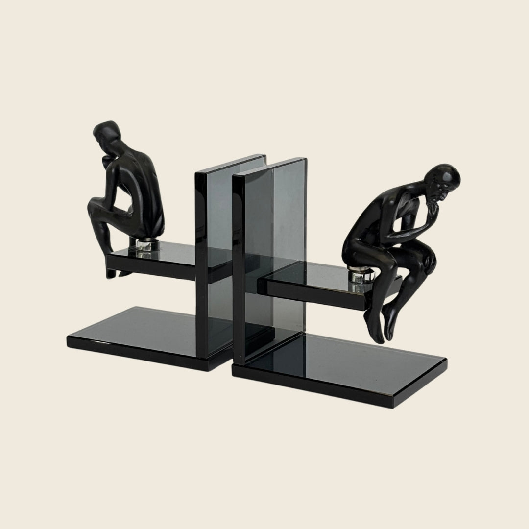 The Thinker Smoked Glass Bookends