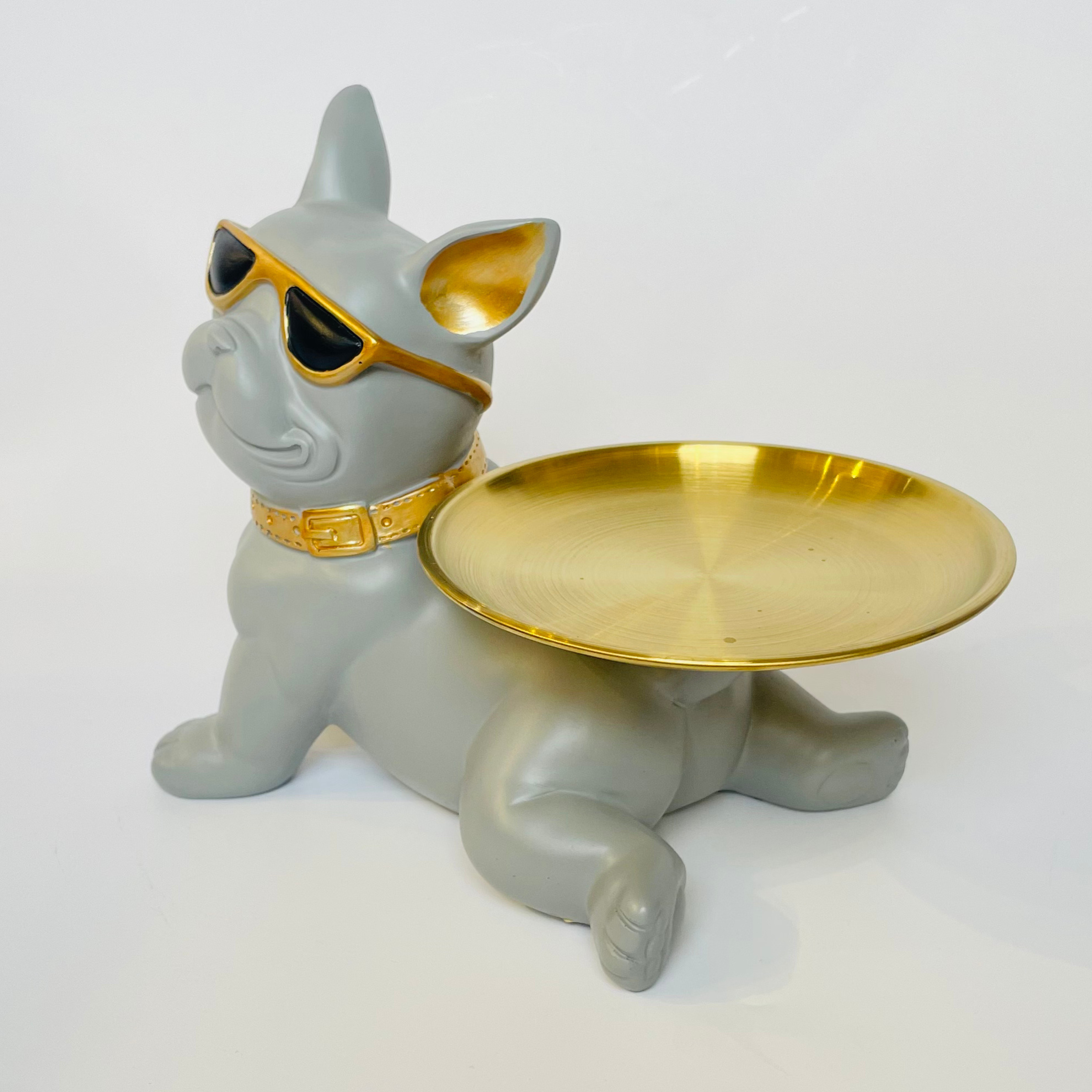 Cool Bulldog Decorative Tray with Sunglasses – Grey & Gold