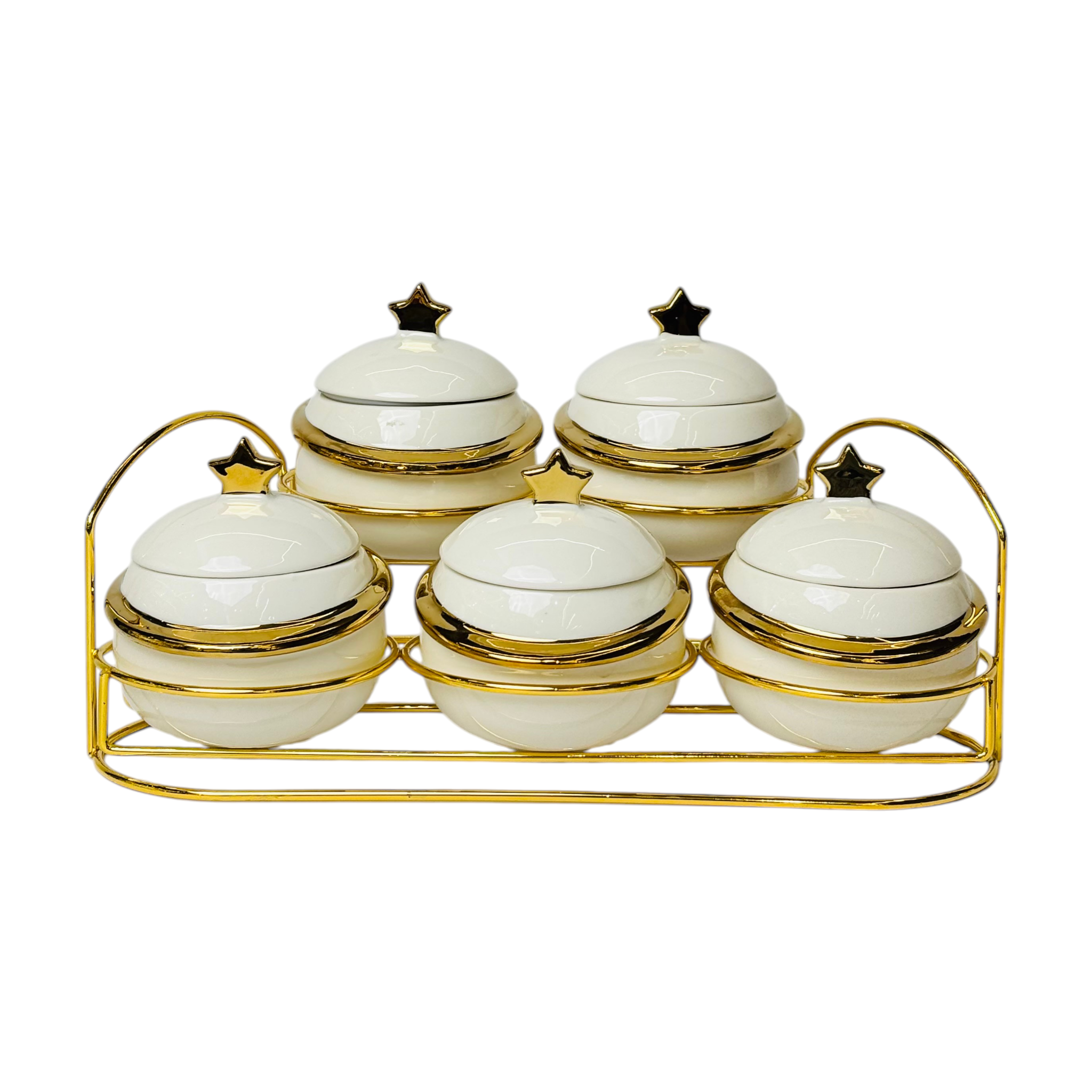 Celestial Gold Star Canister Set with Stand-Set of 5