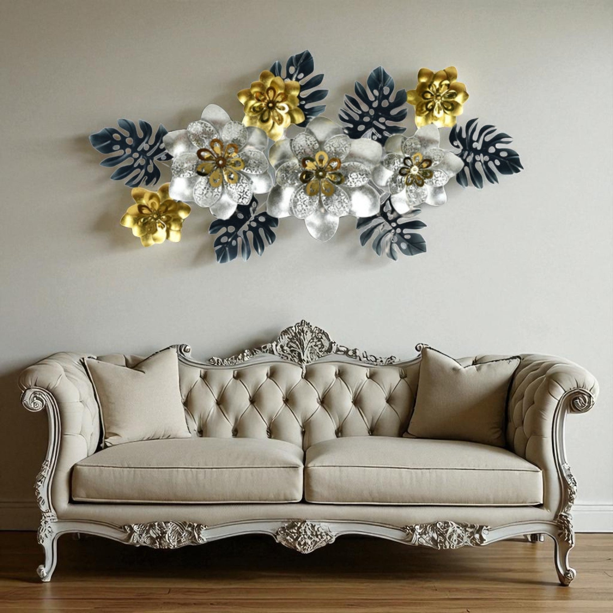 Grand Éclat – Luxury Gold & Silver Flower Wall Accent