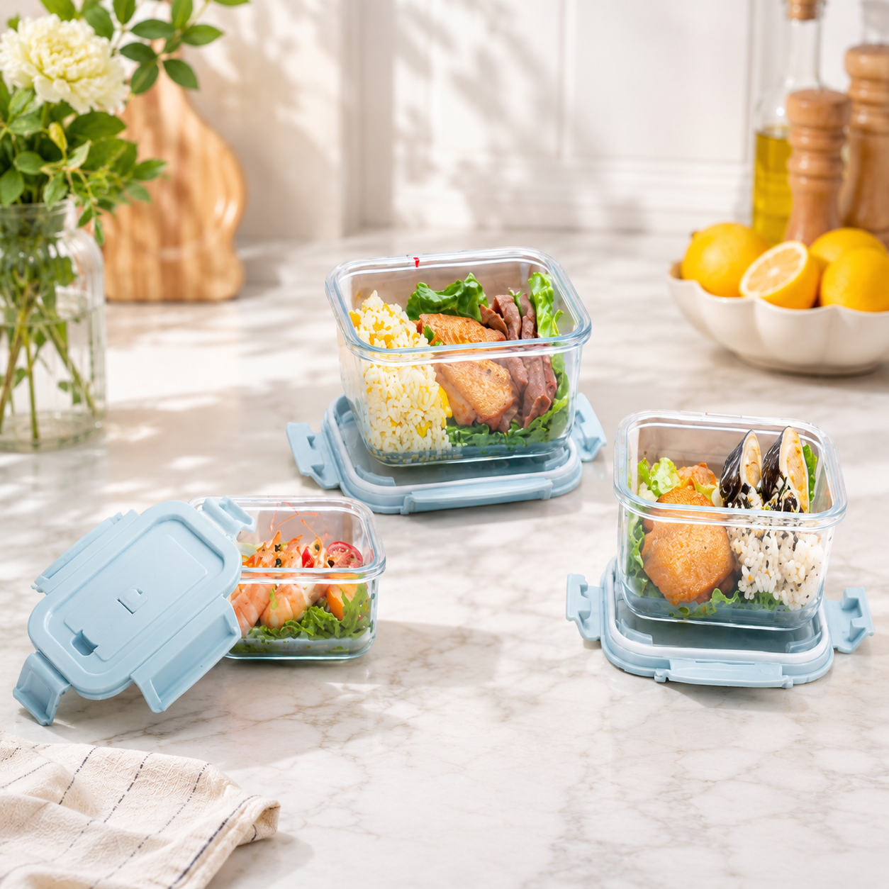 Elegant Airtight Glass Containers Set of 3 Multi-Size