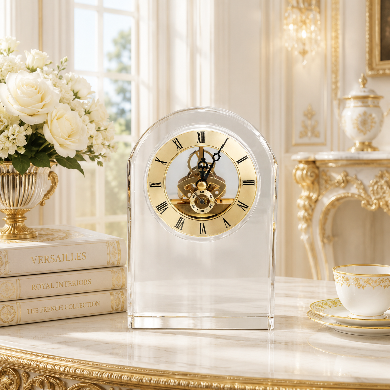 Elegant Crystal Arch Mantel Clock
