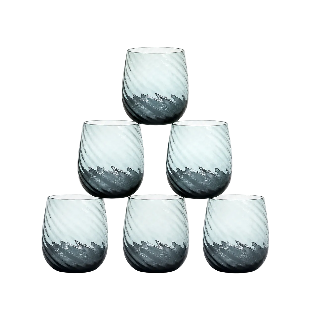 Smoky Blue Ribbed Glasses Set of 6