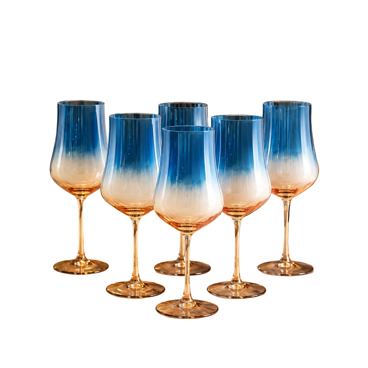 Elegant Azure Blue Wine Glasses Set of 6
