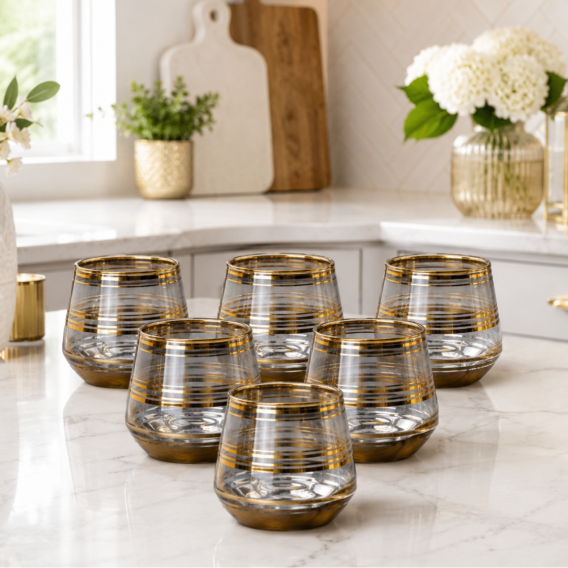 Luxury Gold Stripe Glasses Set of 6