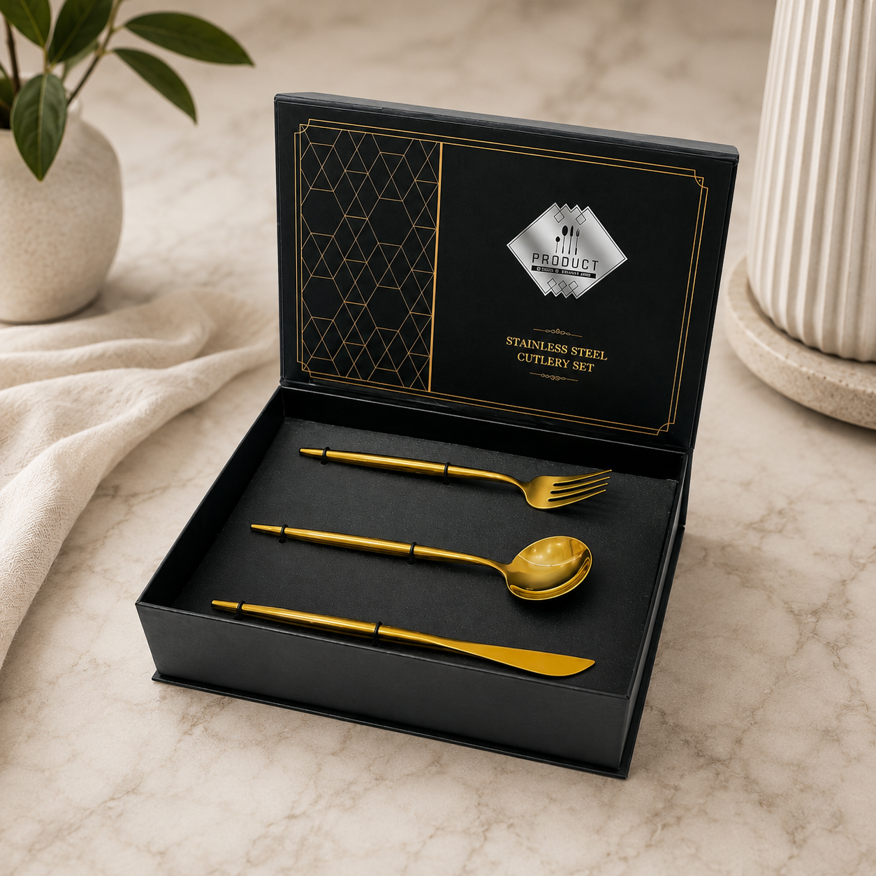 Luxury Matte Gold Cutlery 3 Piece Set
