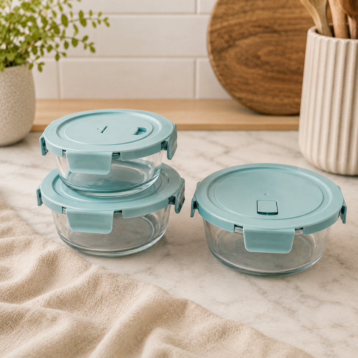 Airtight Glass Food Storage Containers 3 piece Set