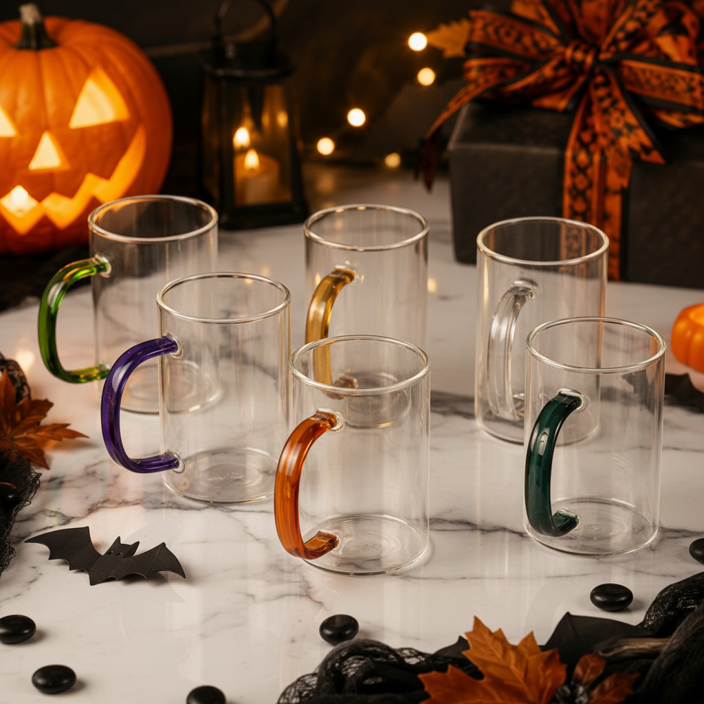 Materialist Glass Mugs Set of 6 with Multicolor Handles