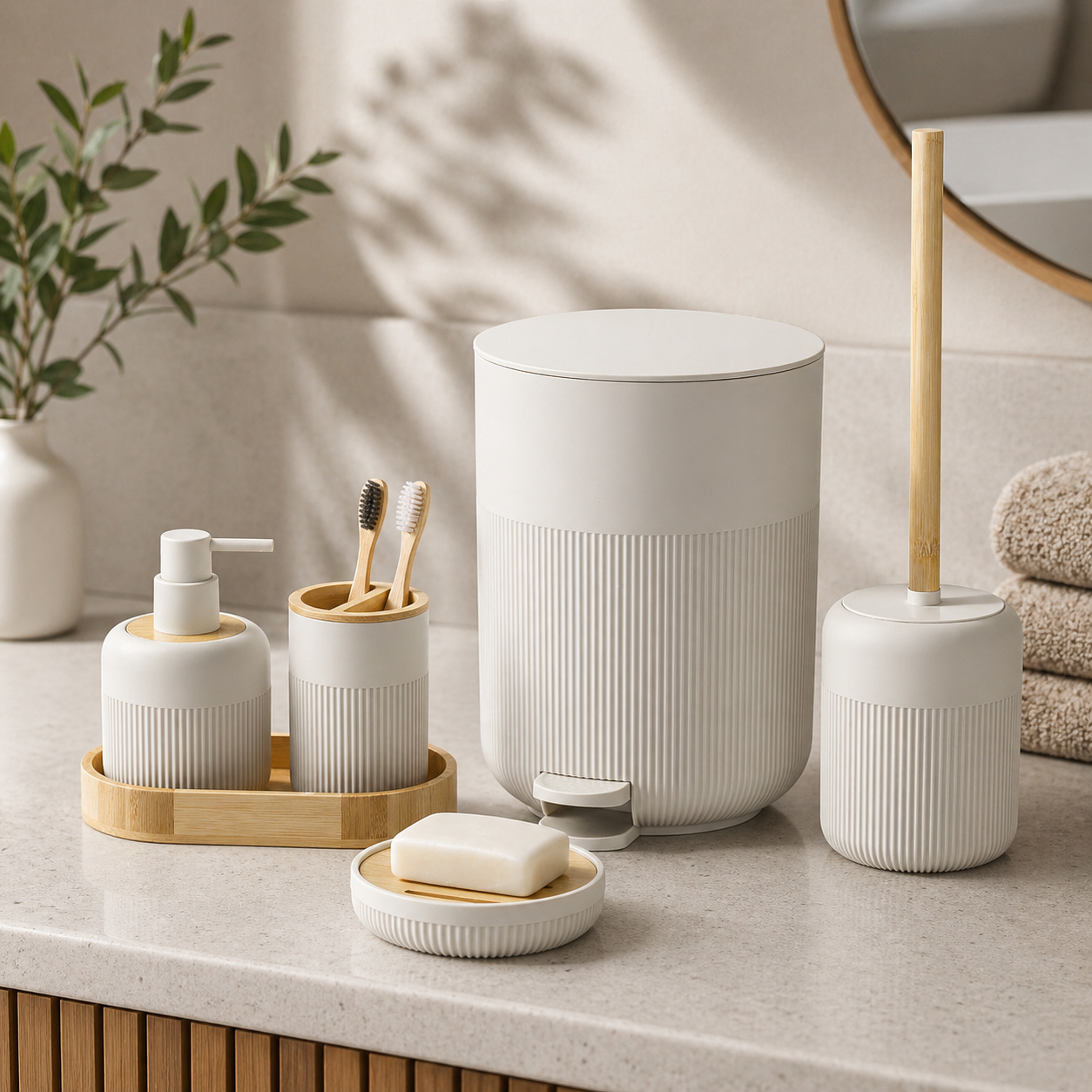 Elegant Ribbed Bathroom Accessories Set