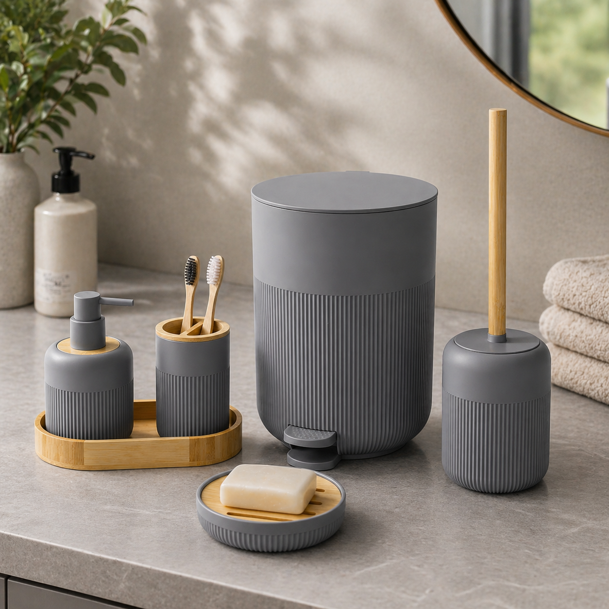 Elegant Ribbed Bathroom Accessories Set