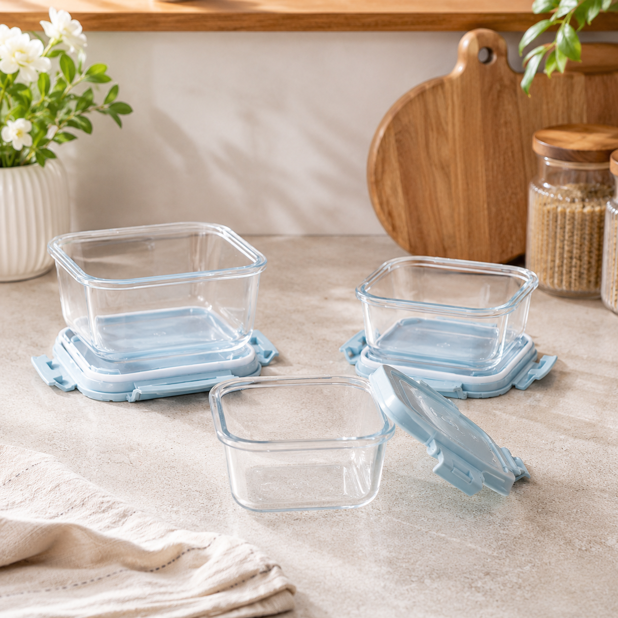 Elegant Airtight Glass Containers Set of 3 Multi-Size