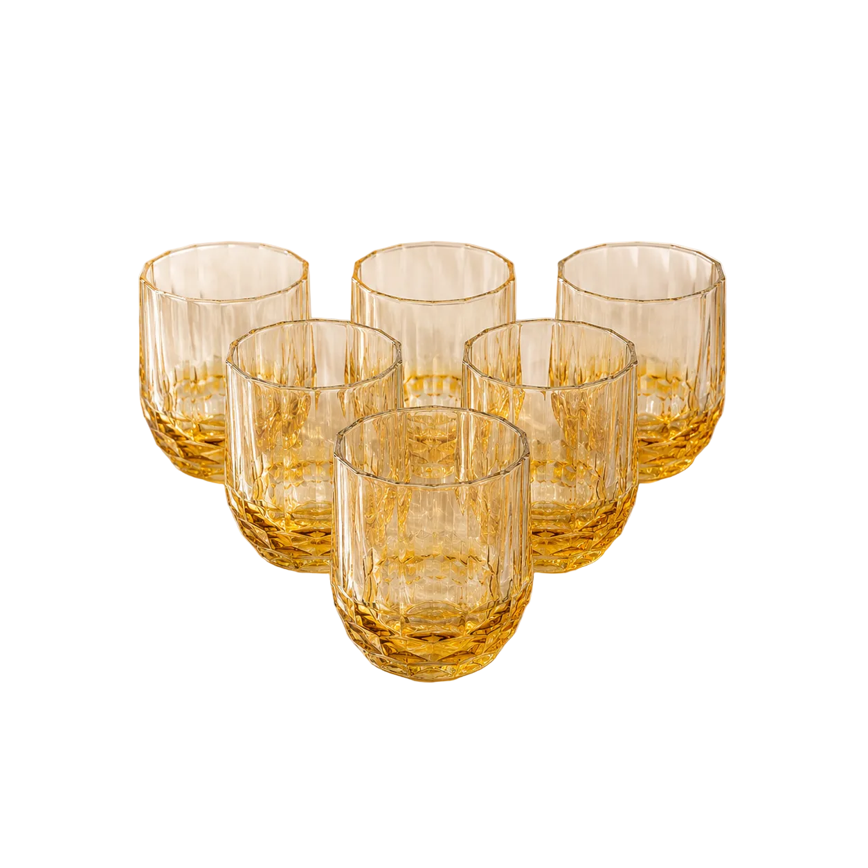 Modern Amber & Blue Faceted Glass Set of 6