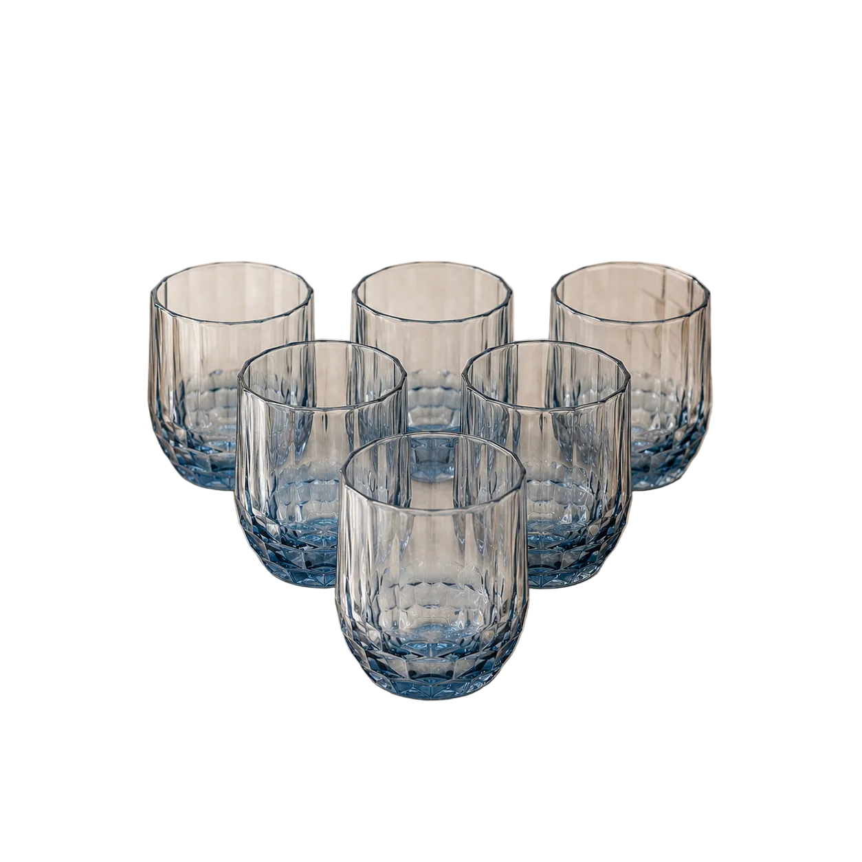 Modern Amber & Blue Faceted Glass Set of 6