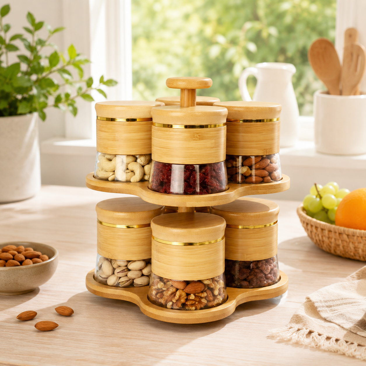 2-Tier Bamboo Storage Jars