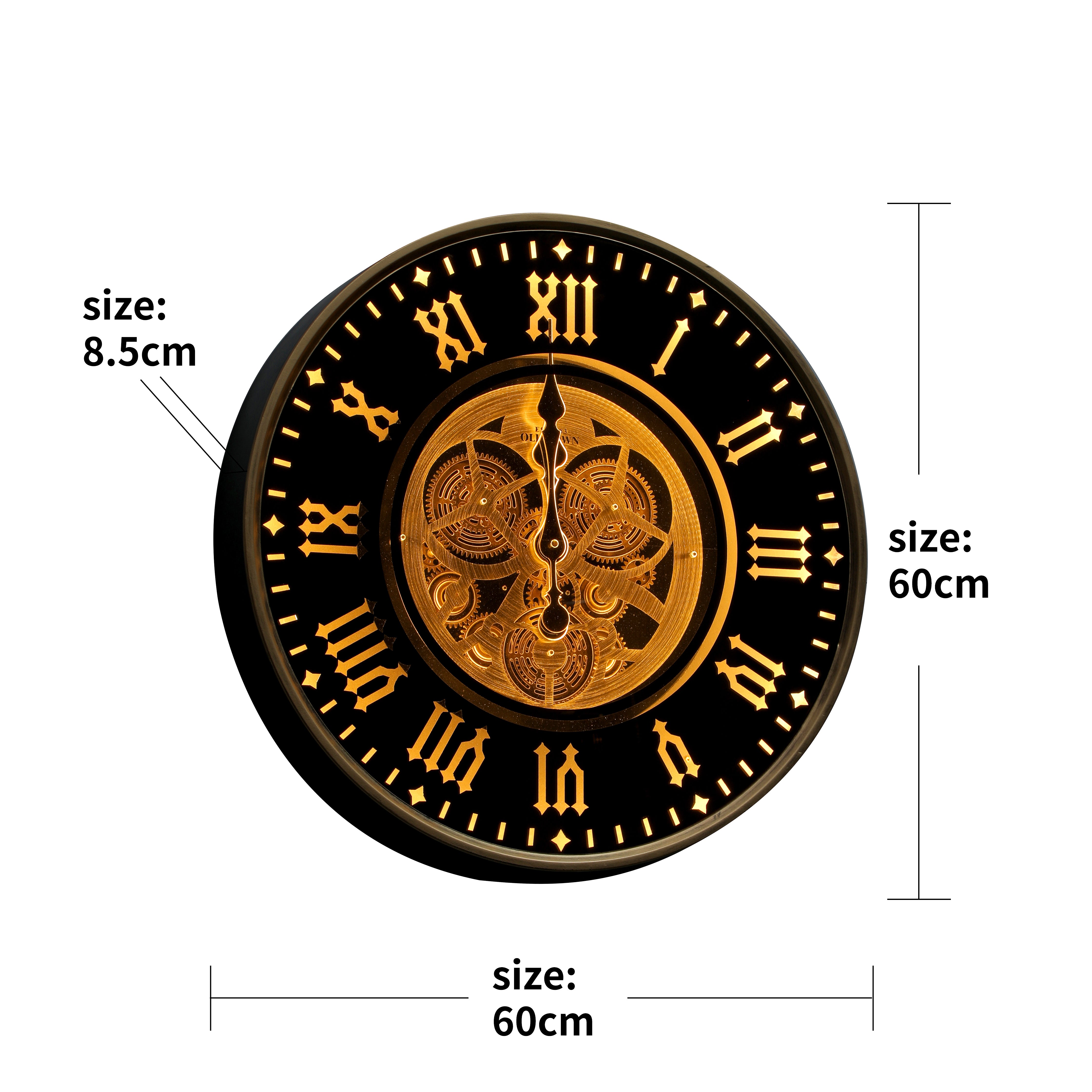 Luxury LED Light Wall Clock with Golden Gears