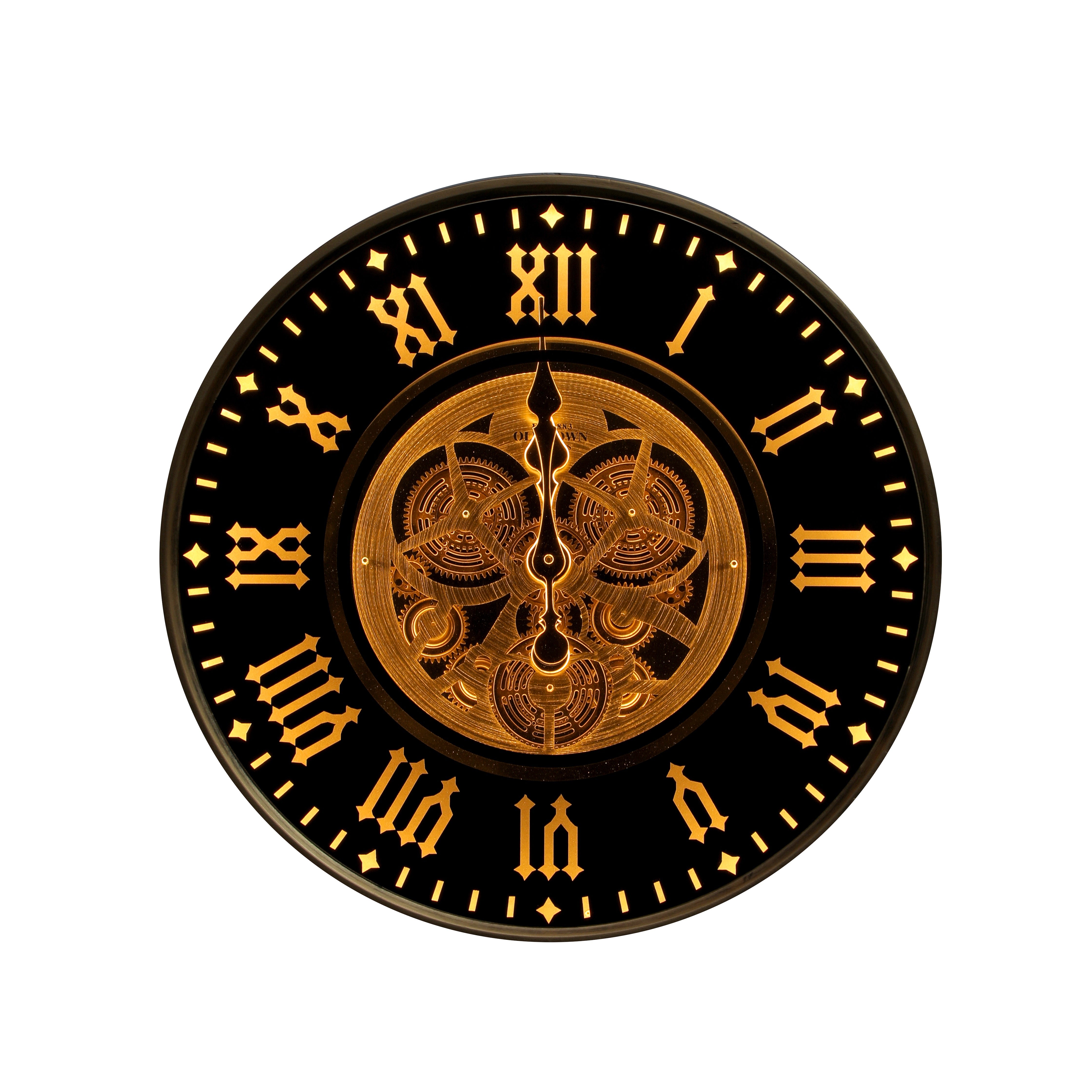 Luxury LED Light Wall Clock with Golden Gears