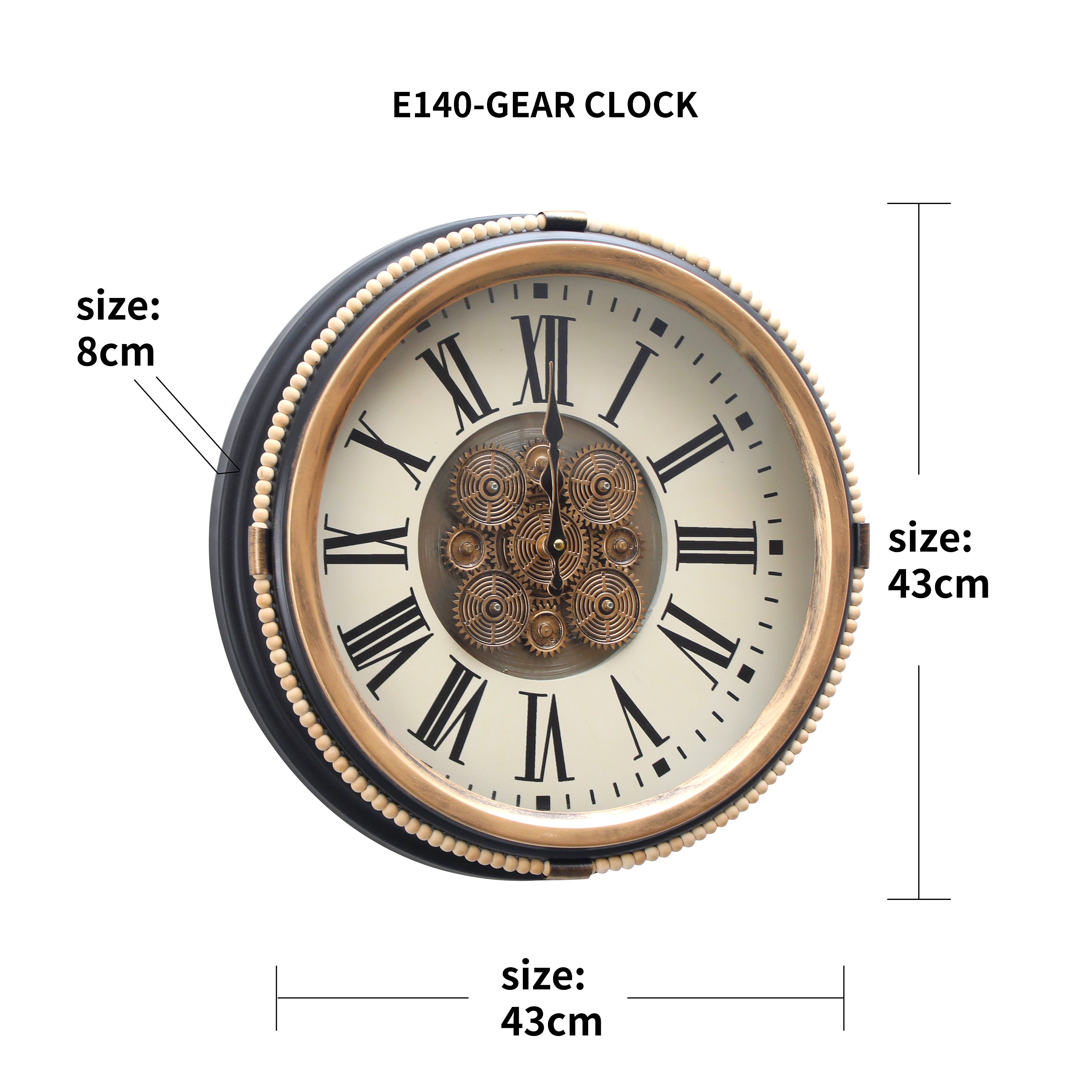 Vintage Roman Numeral Gear Wall Clock – 43cm Classic Design