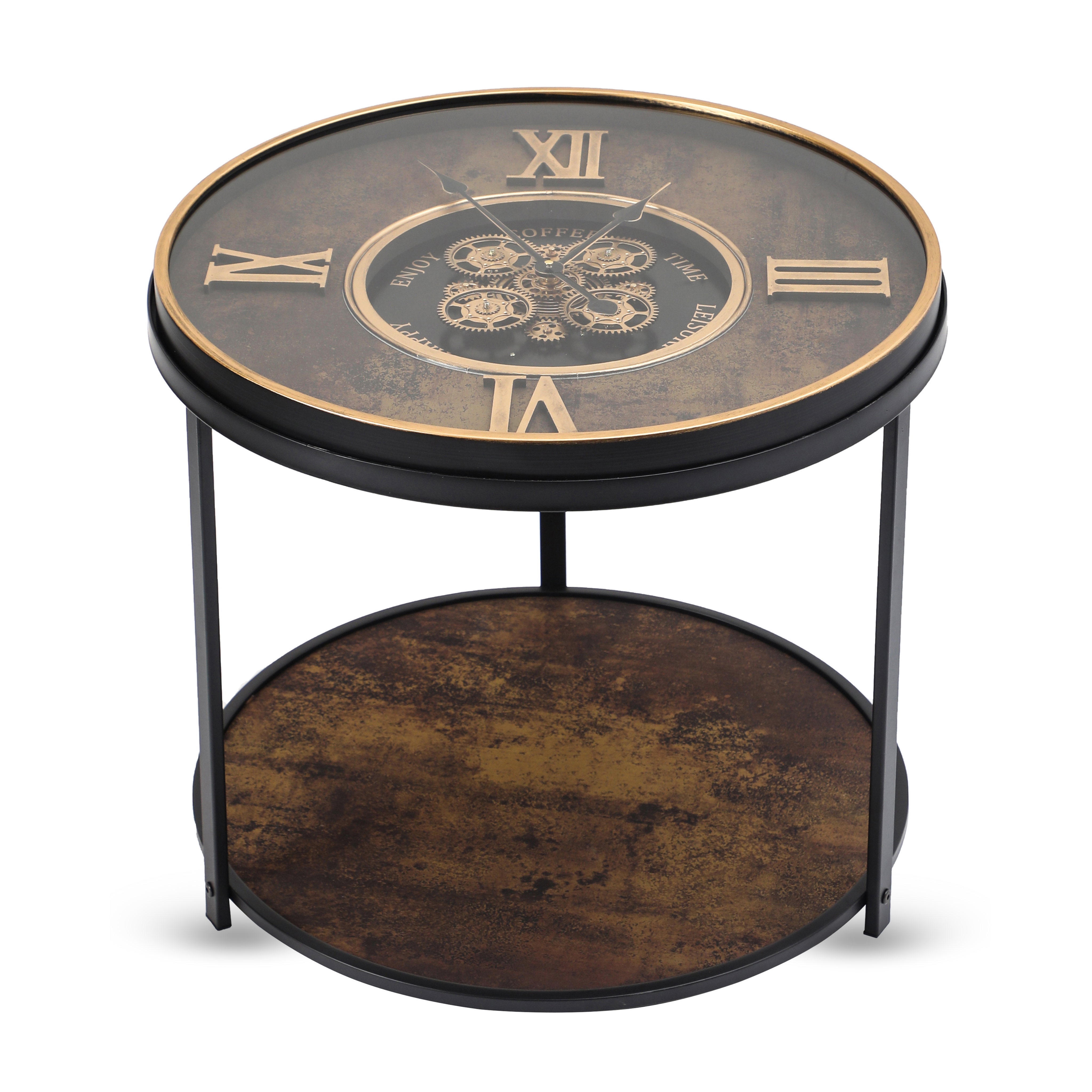 Classic Roman Numeral Coffee Table with Timepiece Top