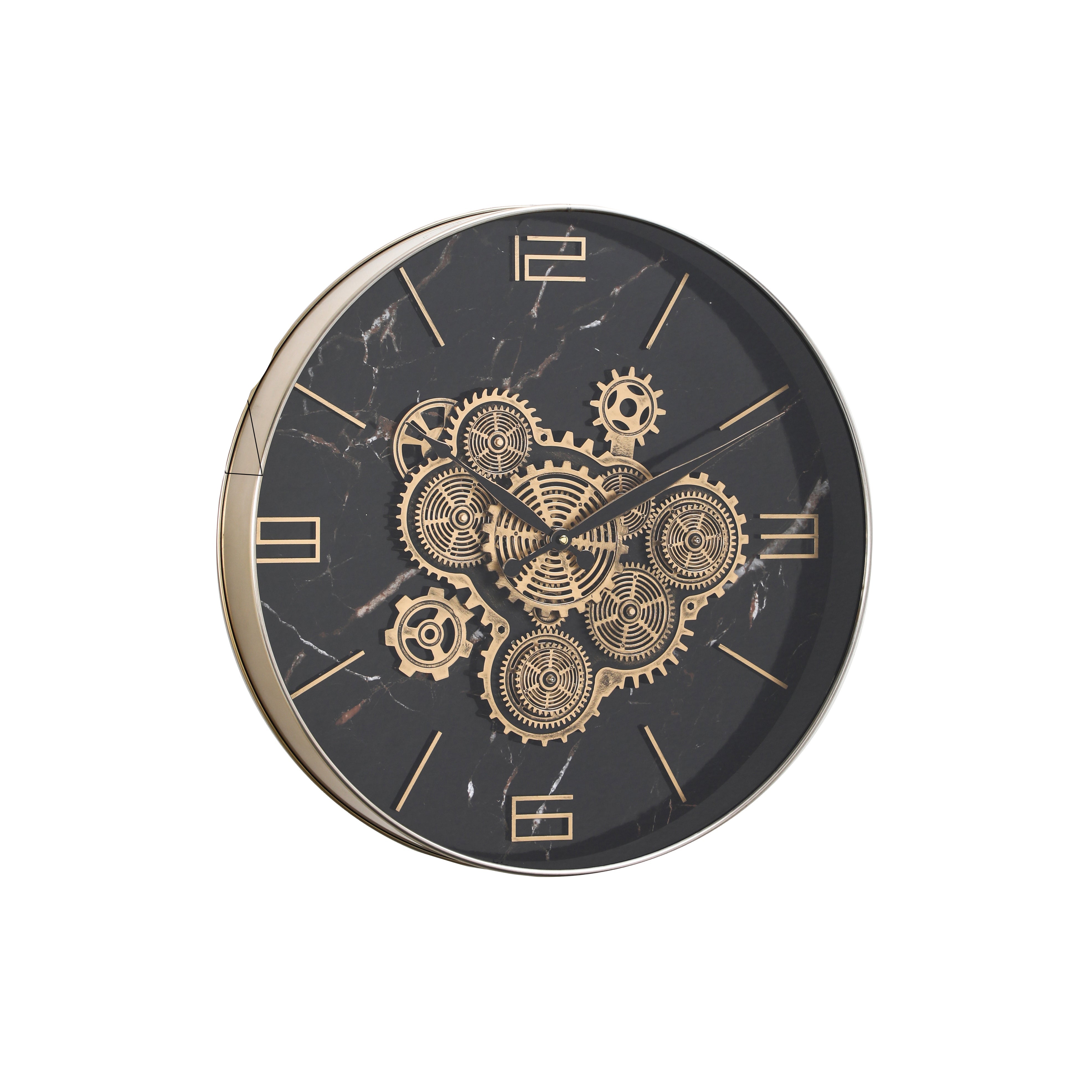 Chronos Black Marble & Gold Gear Wall Clock