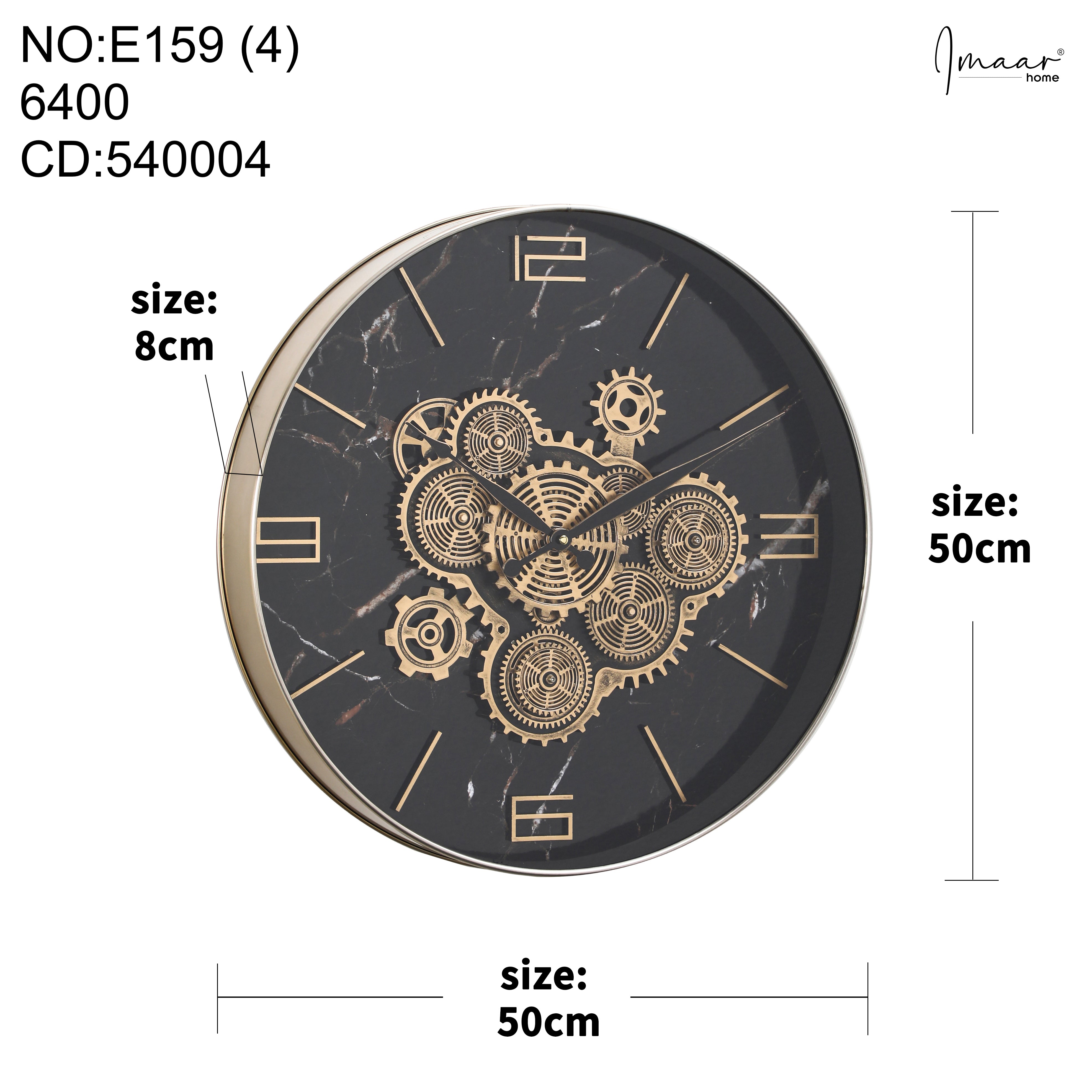 Chronos Black Marble & Gold Gear Wall Clock