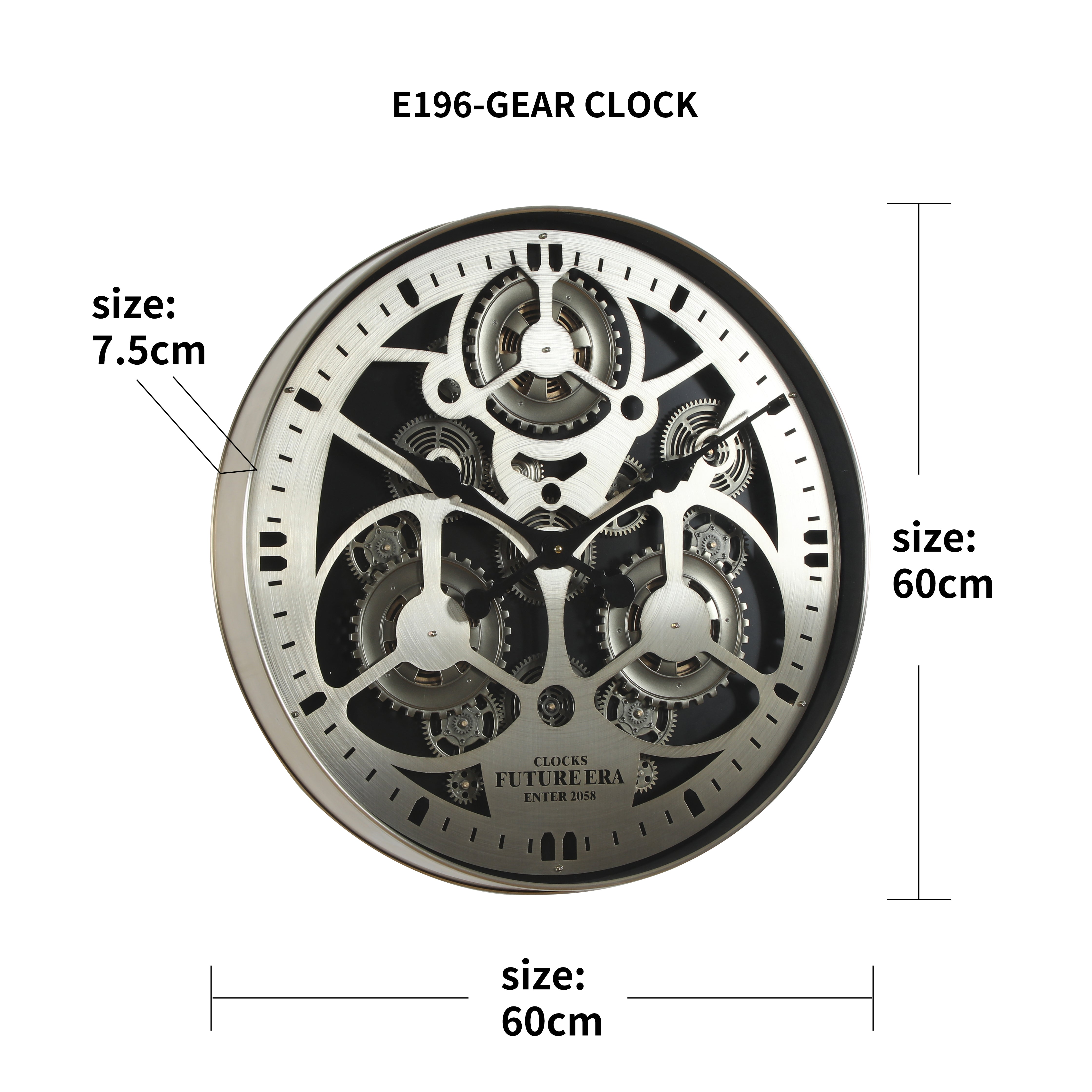 Futuristic Gear Wall Clock – 60cm Sleek Metallic Design