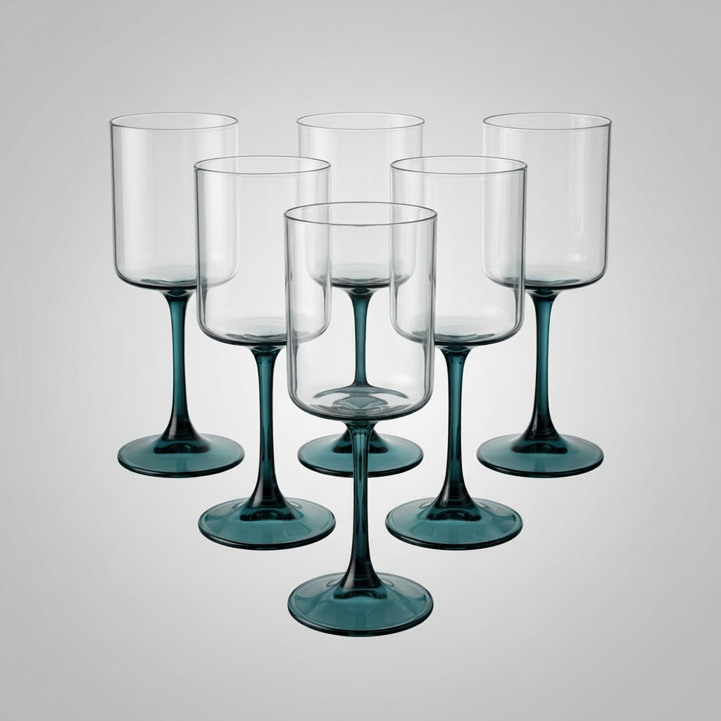 Teal Tinted Wine Glasses Set of 6