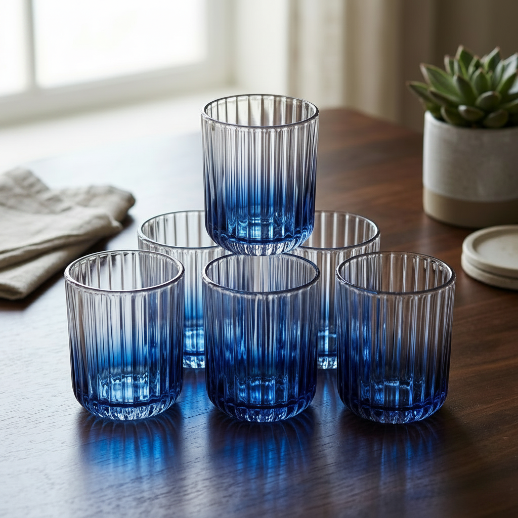 Cobalt Blue Fluted Glasses Set of 6