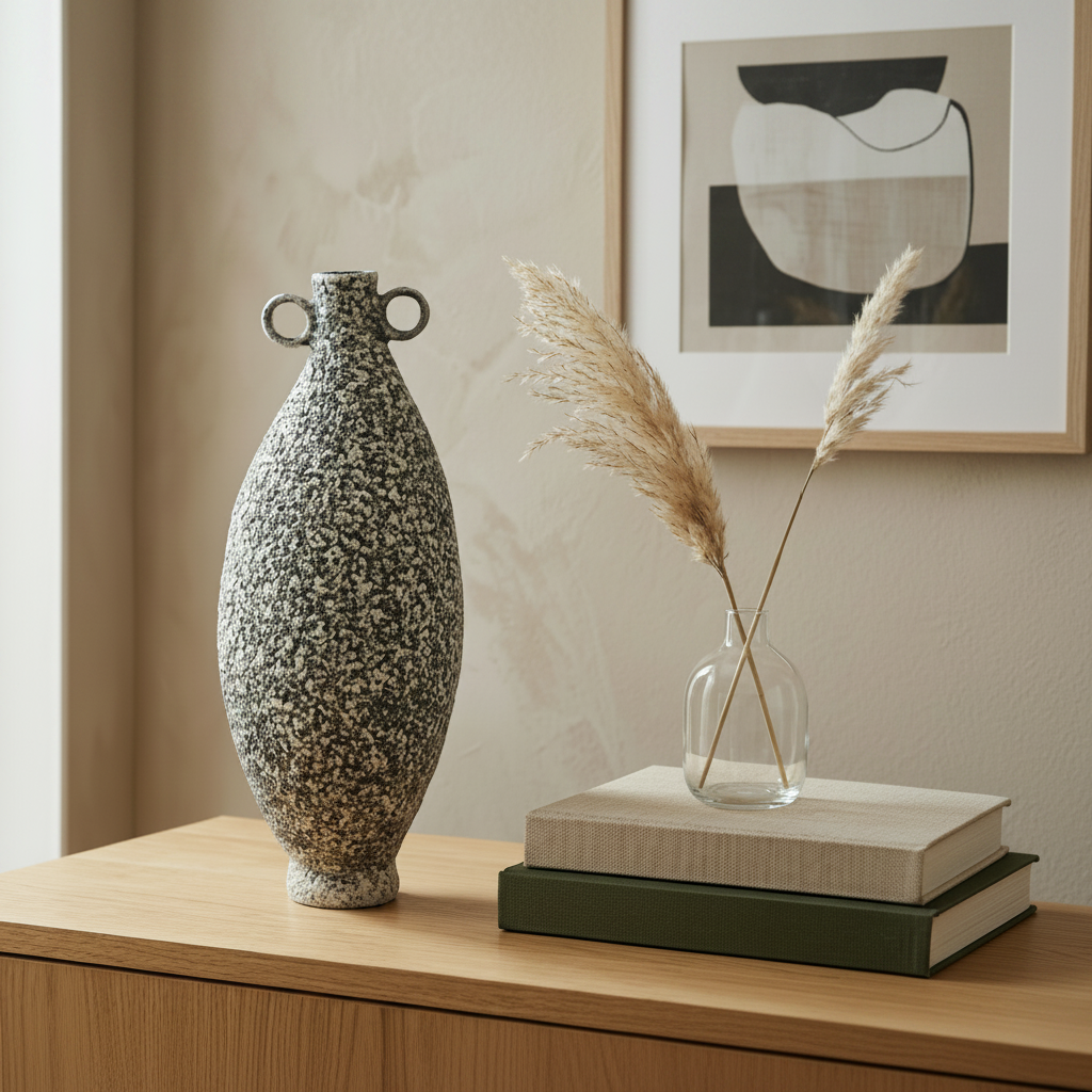Elegant Charcoal & Cream Textured Vase