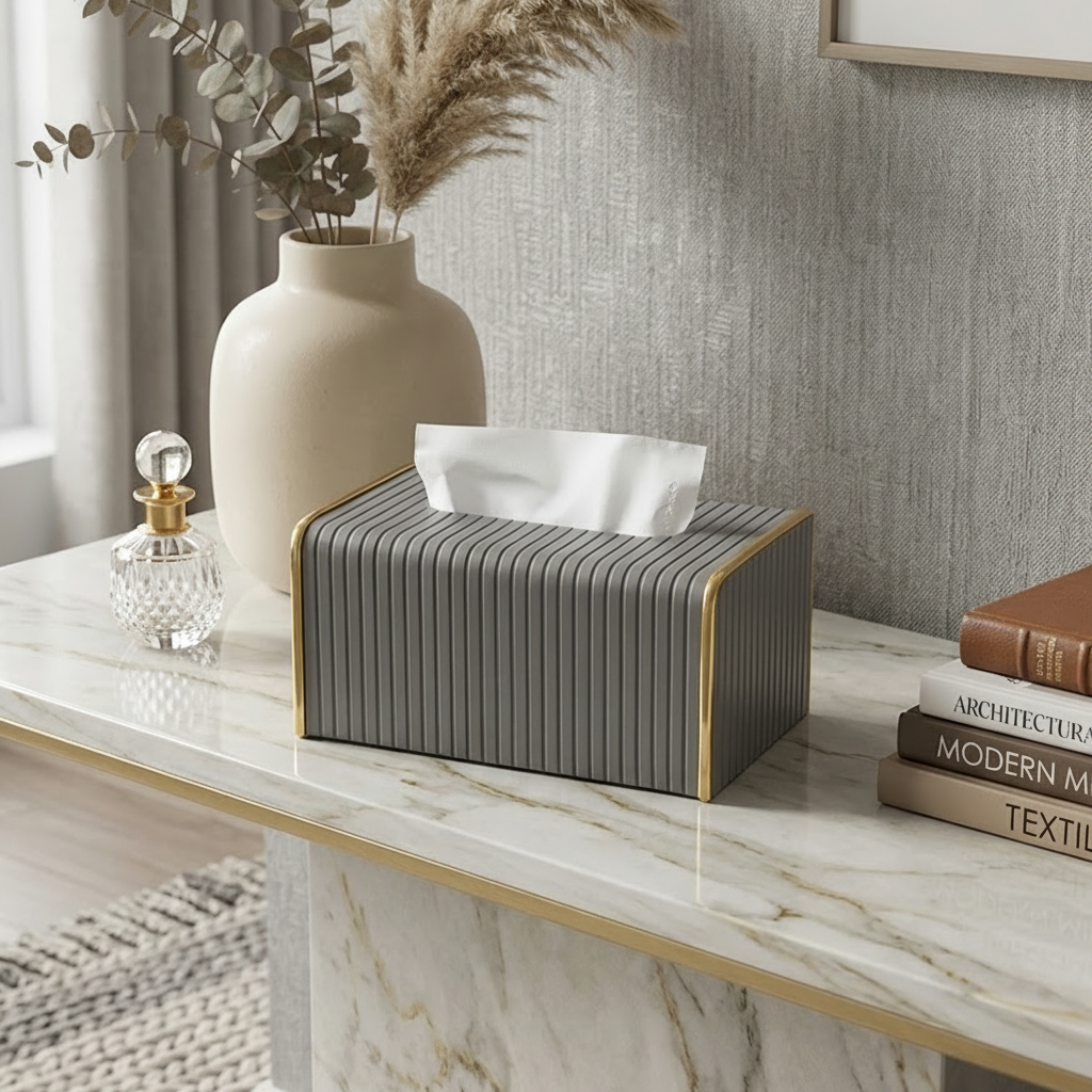 Modern Facial Tissue Box with Gold Trim
