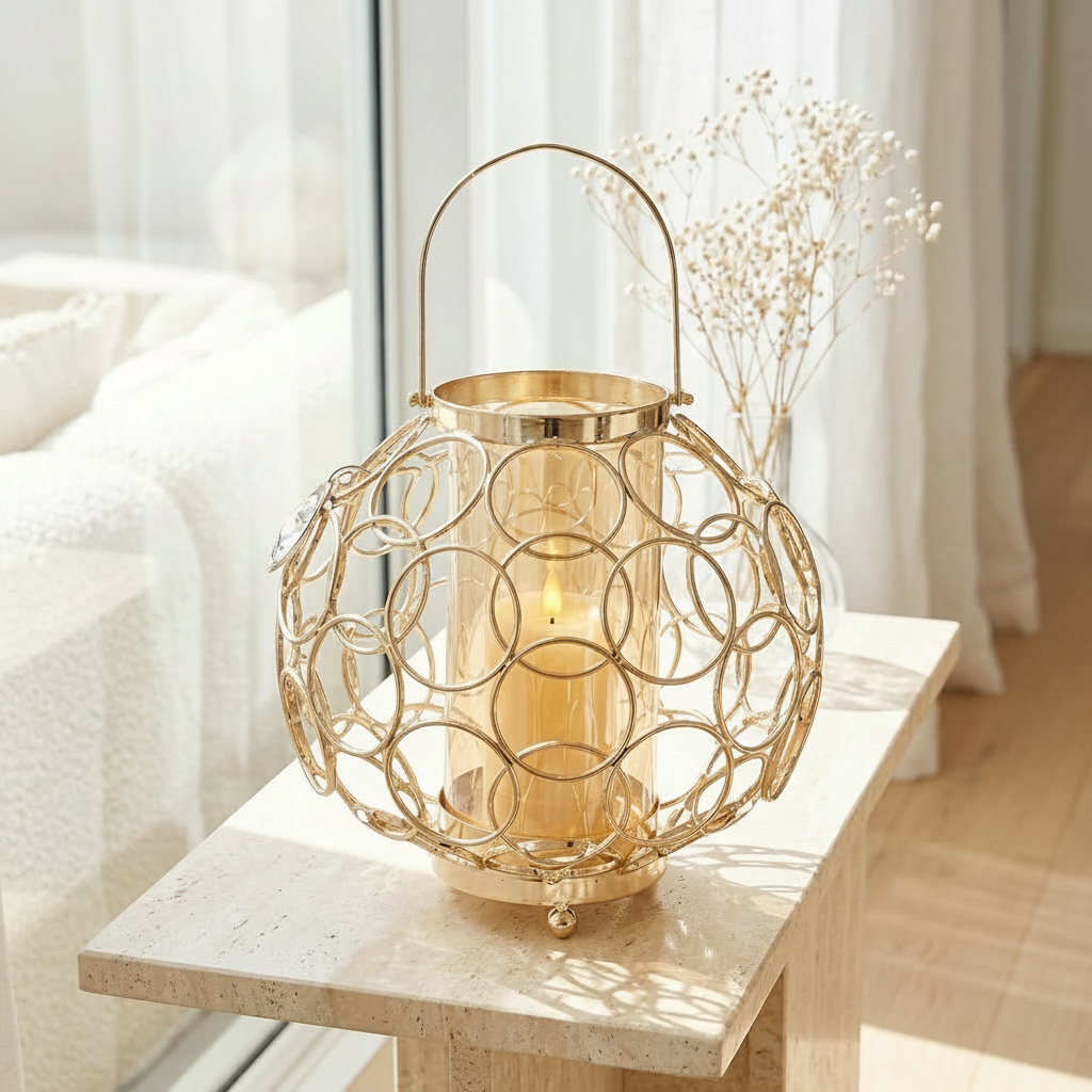 Elegant Geometric Gold Mesh Lantern
