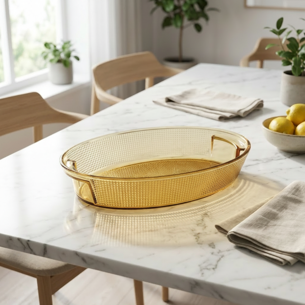 Amber Textured Crystal Serving Dish