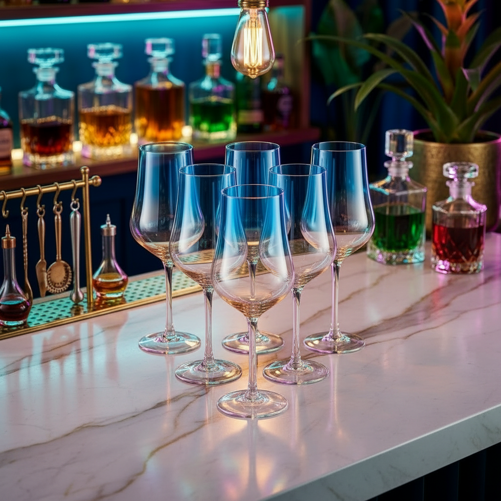 Elegant Azure Blue Wine Glasses Set of 6