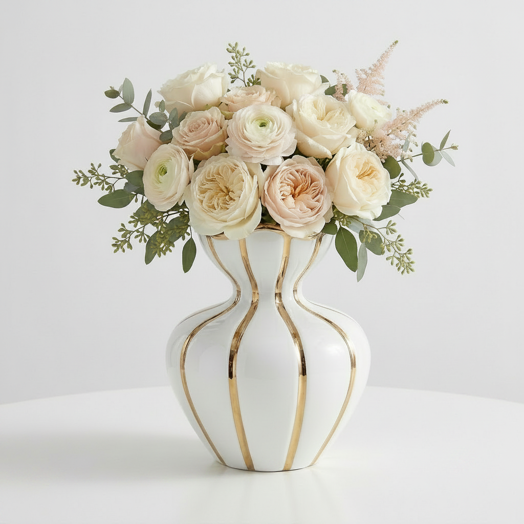 Luxury White & Gold Ceramic Decorative Vase
