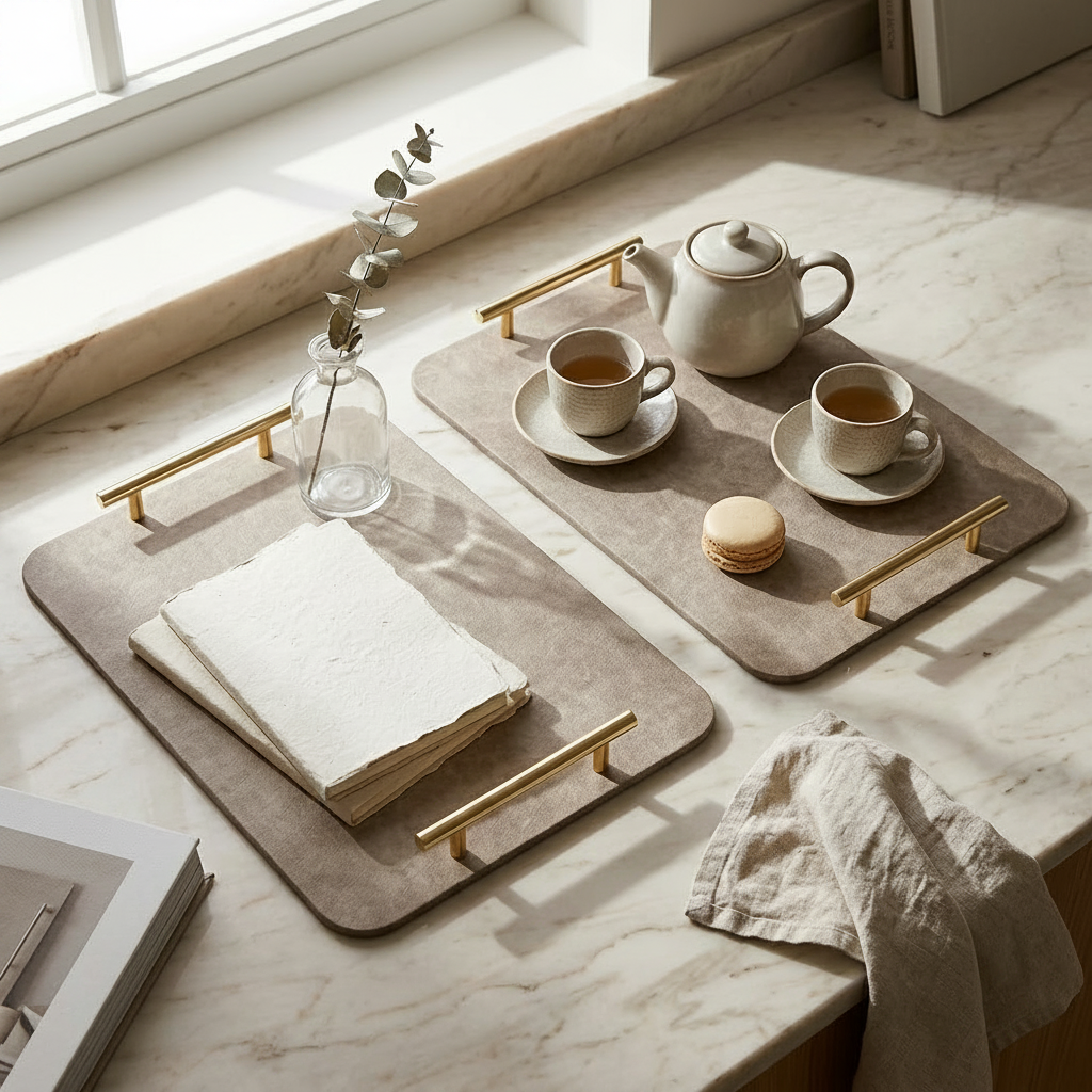 Modern Artisan Serving Trays with Gold Handles