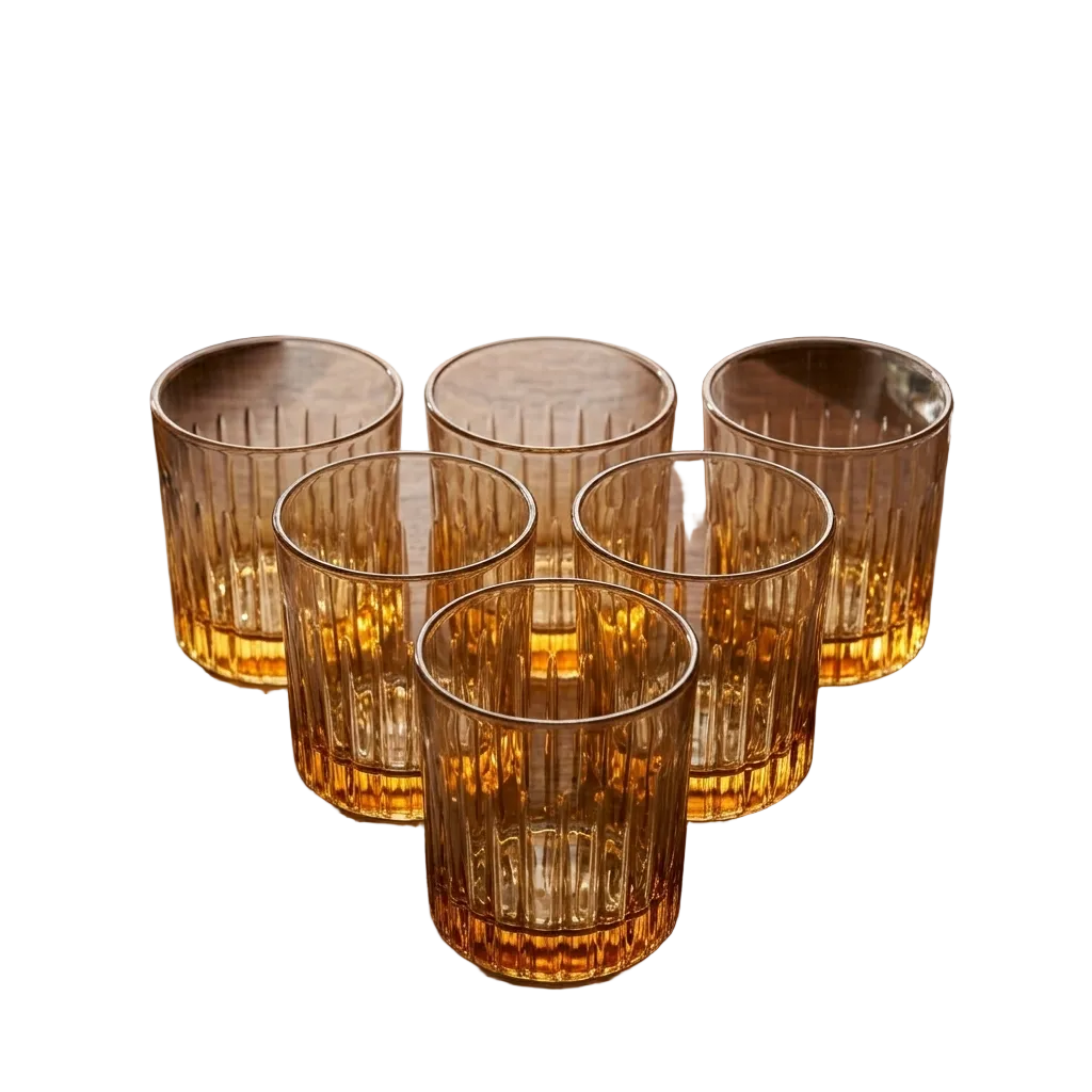 Amber Ombré Ribbed Rocks Glasses Set of 6