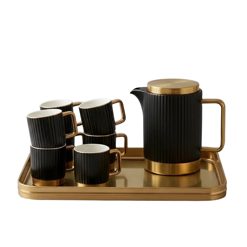 Elegant Gold Textured Ceramic Tea Set 8 piece